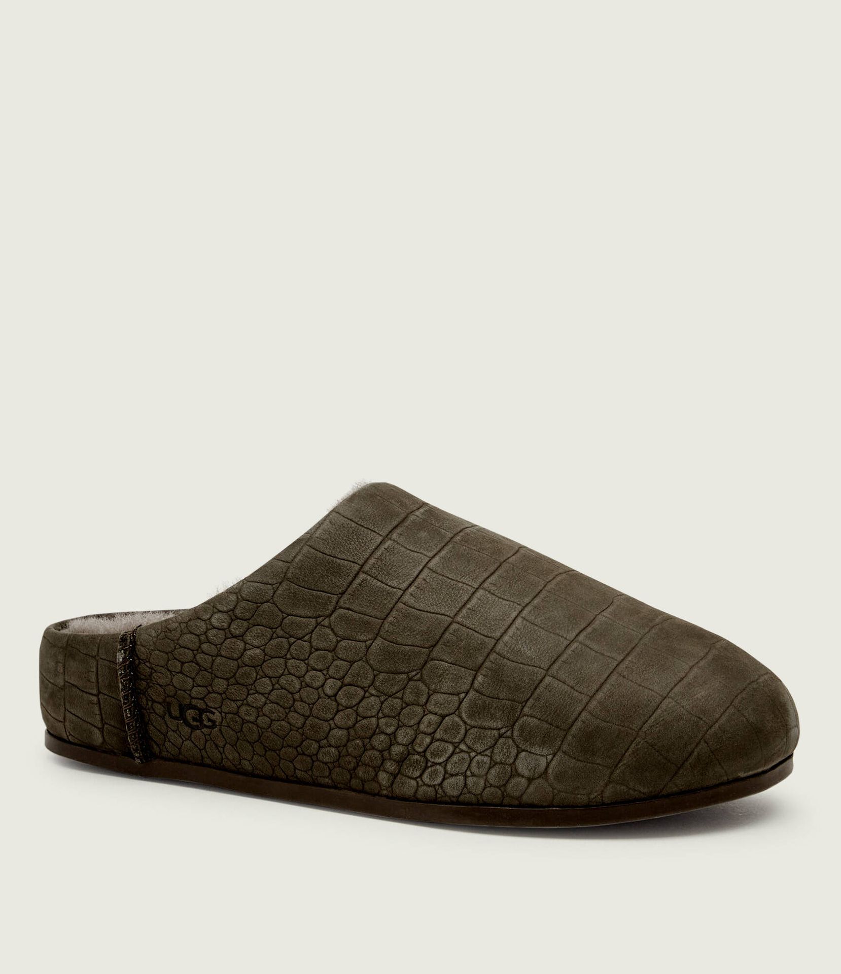 UGG Skórzane mule ELEA EMBOSSED z dodatkiem wełny