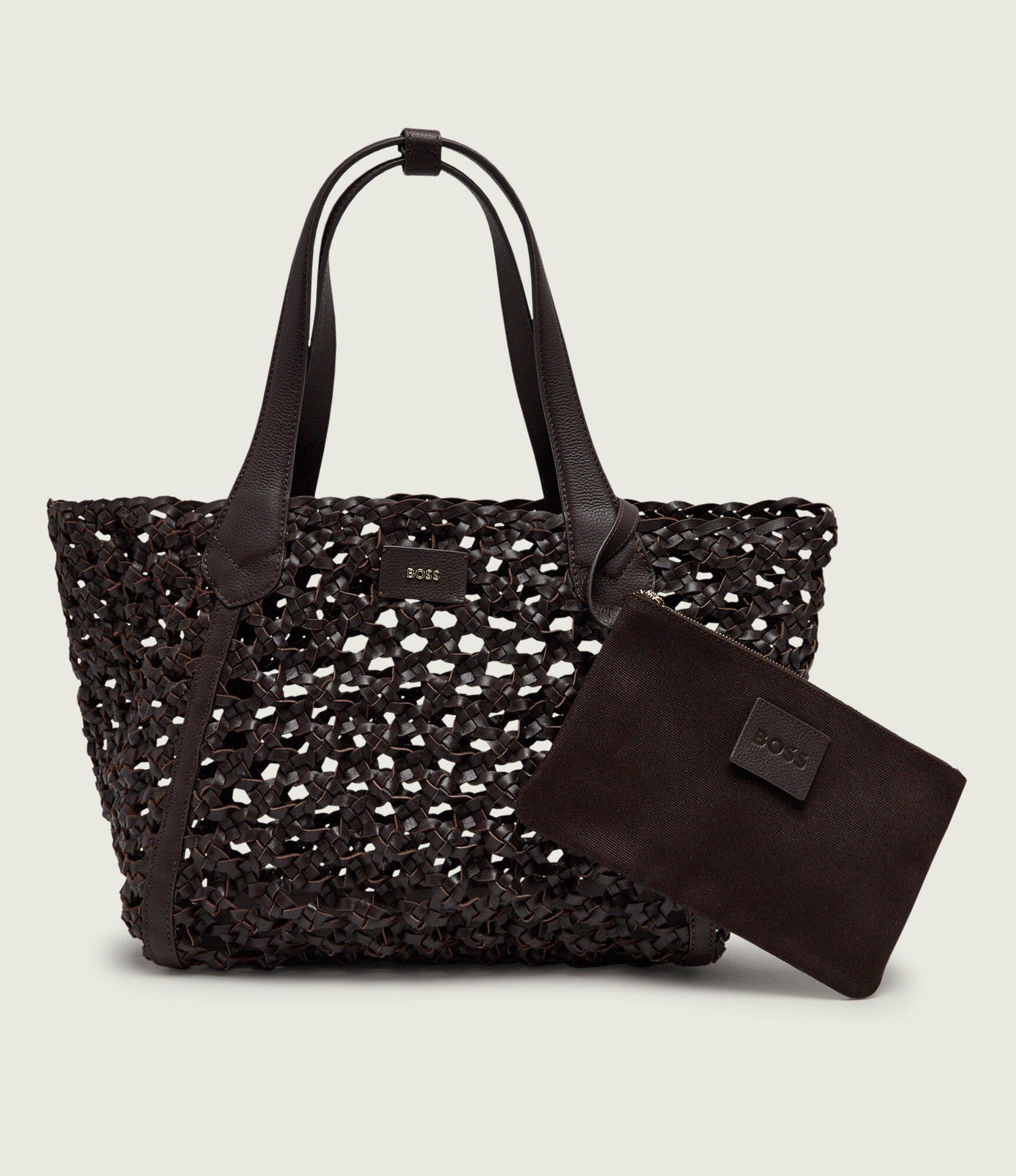 BOSS BLACK Skórzana shopperka + saszetka Lenah