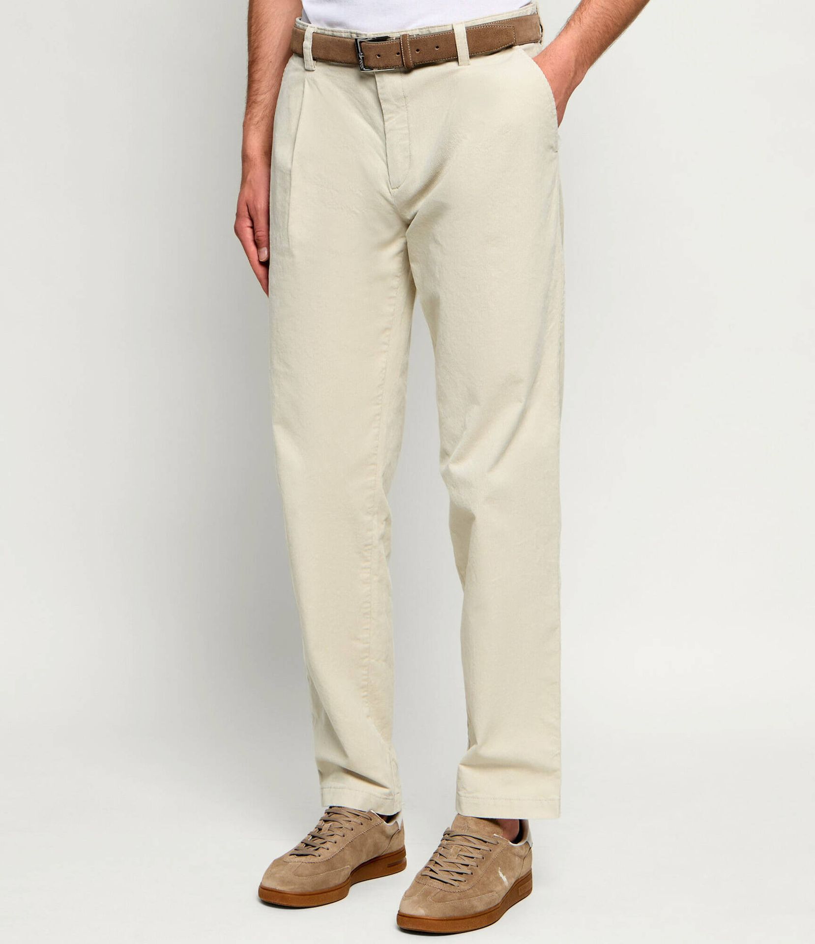 BOSS ORANGE Spodnie chino Pleated_3 Tapered fit sztruks