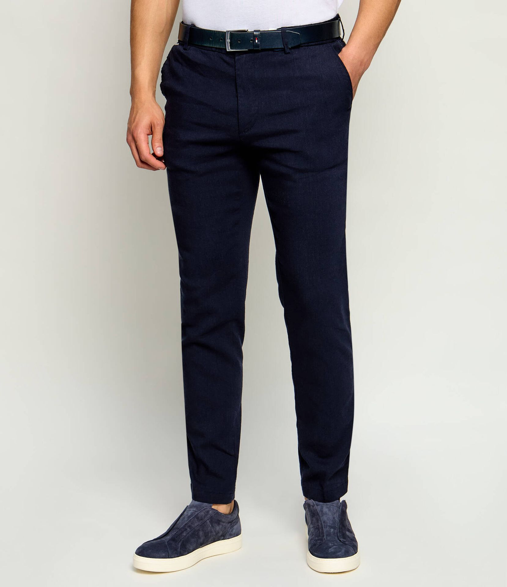 BOSS BLACK Lniane spodnie chino Kane Regular Fit