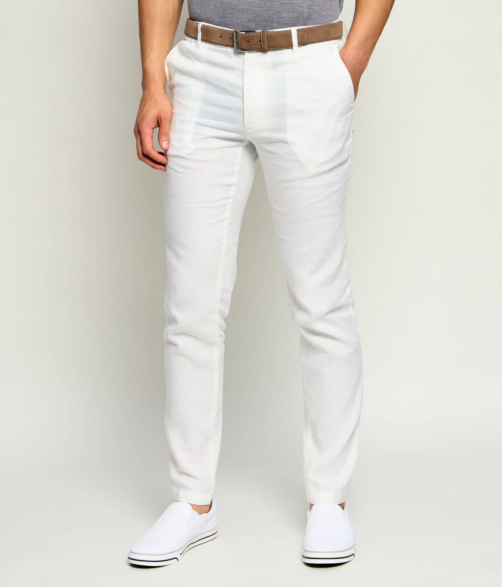 BOSS BLACK Lniane spodnie chino Kane Regular Fit
