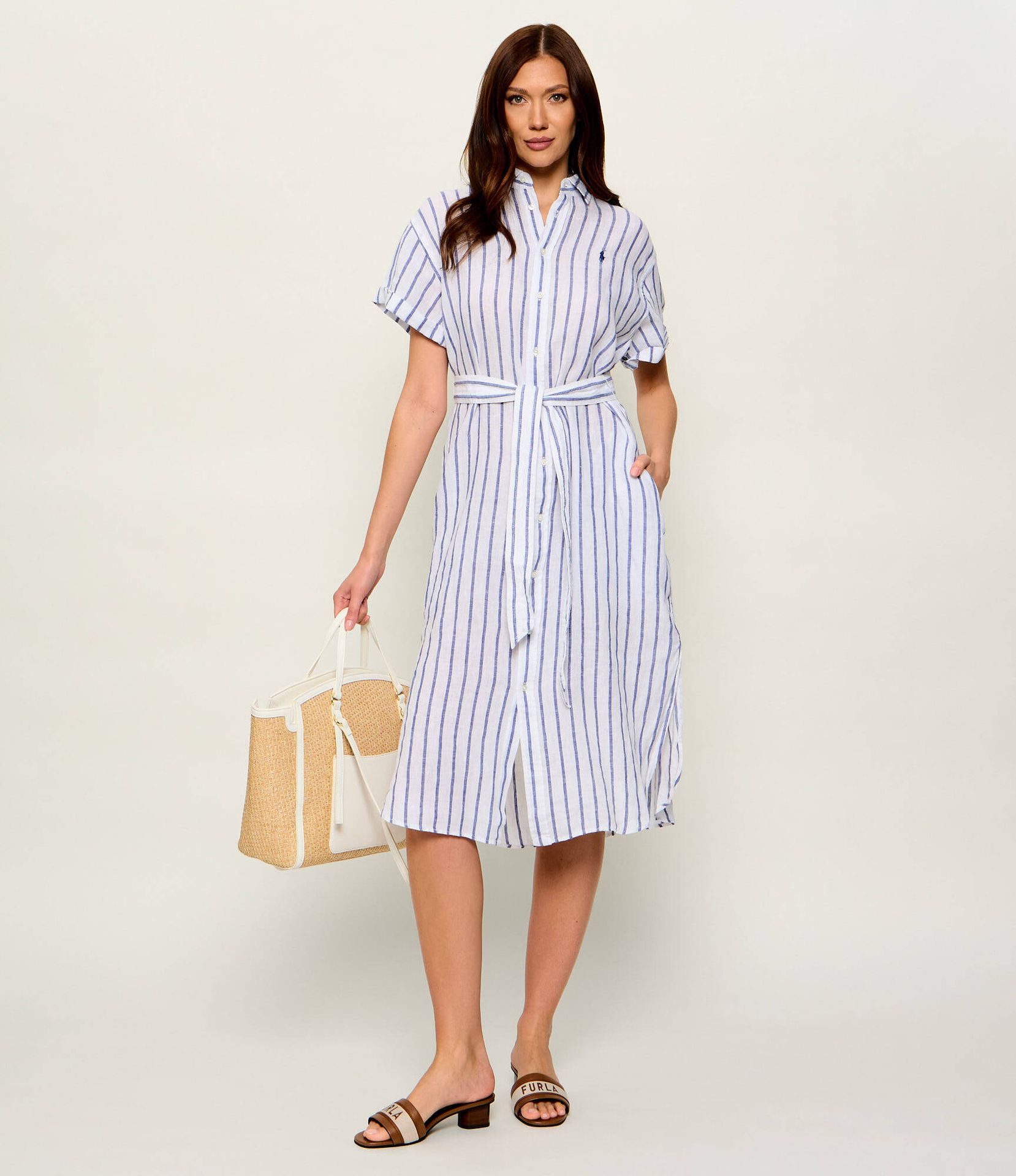 POLO RALPH LAUREN Lniana sukienka z paskiem