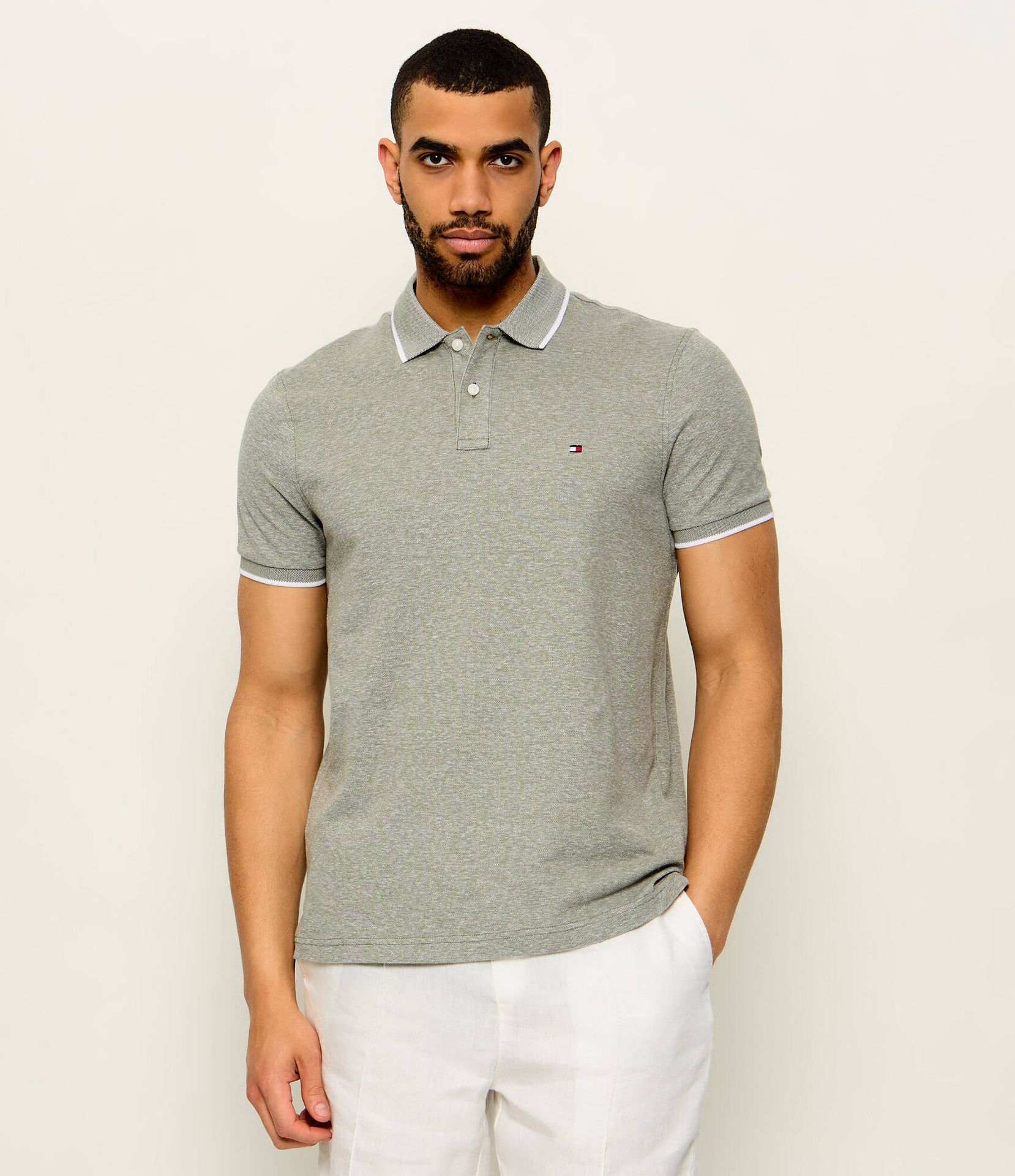 Tommy Hilfiger Polo pique Regular Fit z dodatkiem lnu
