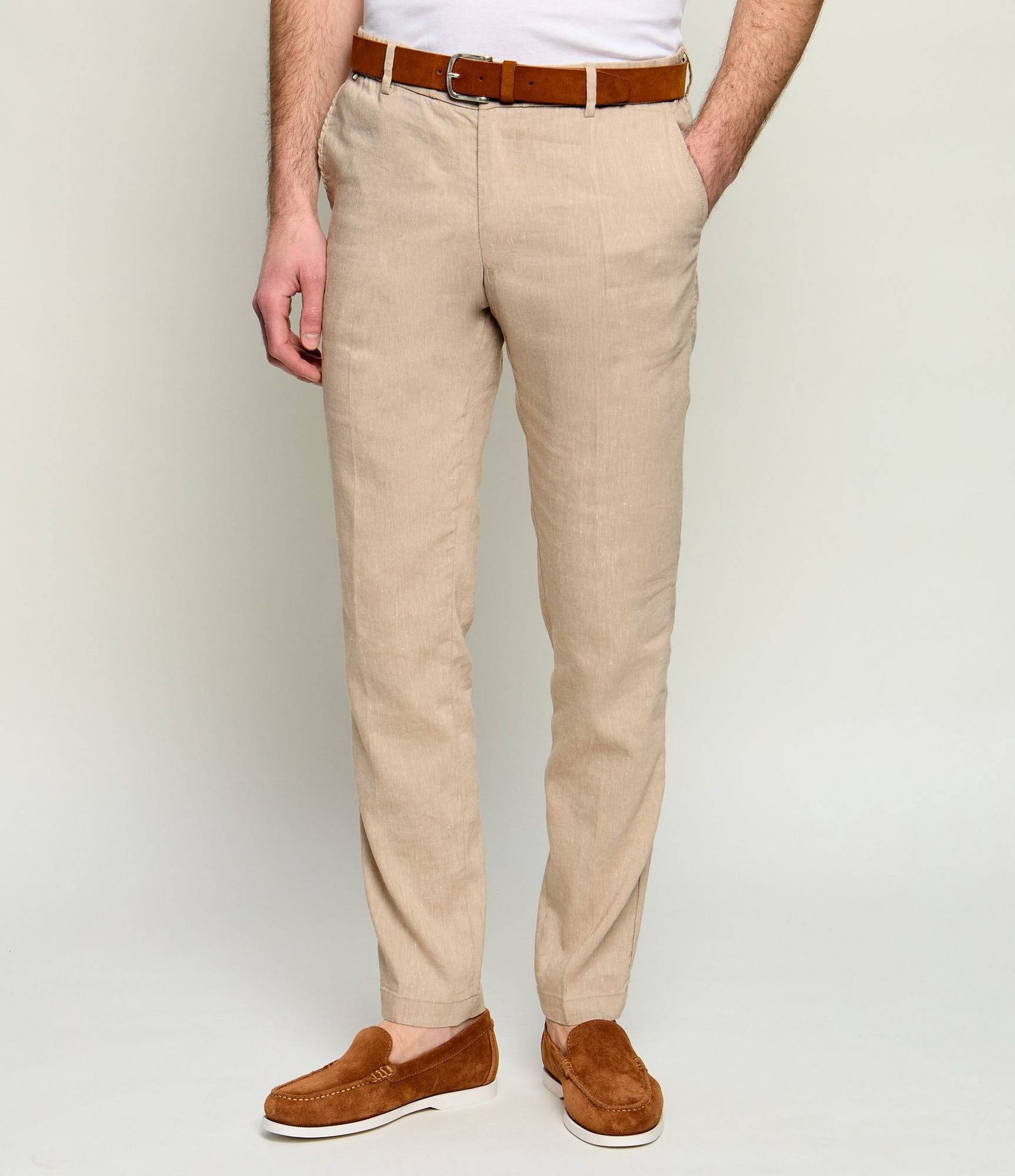 BOSS BLACK Lniane spodnie chino Kane Regular Fit
