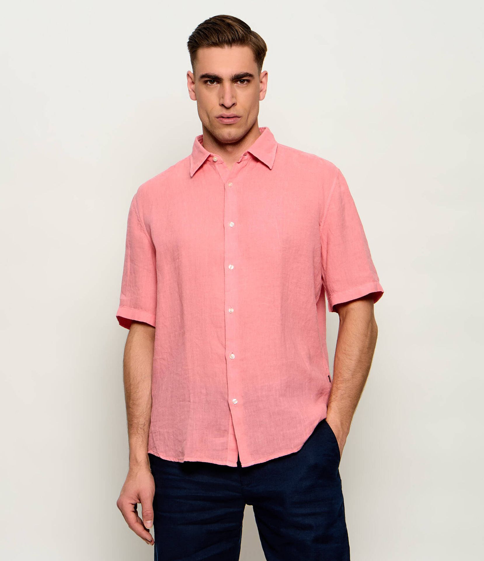 BOSS ORANGE Lniana koszula Rash_2_M Regular Fit