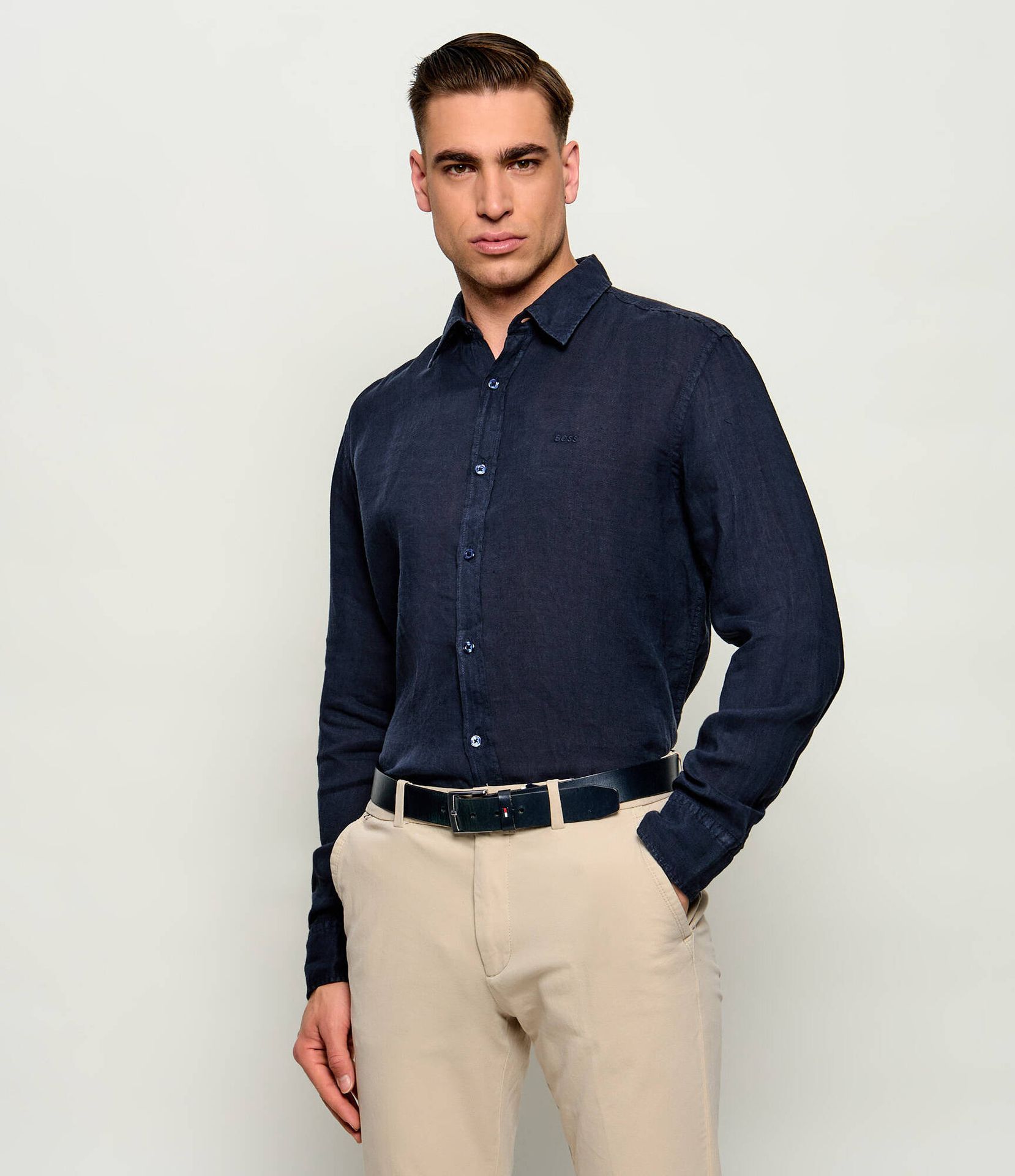 BOSS ORANGE Lniana koszula Relegant_6_M Regular Fit