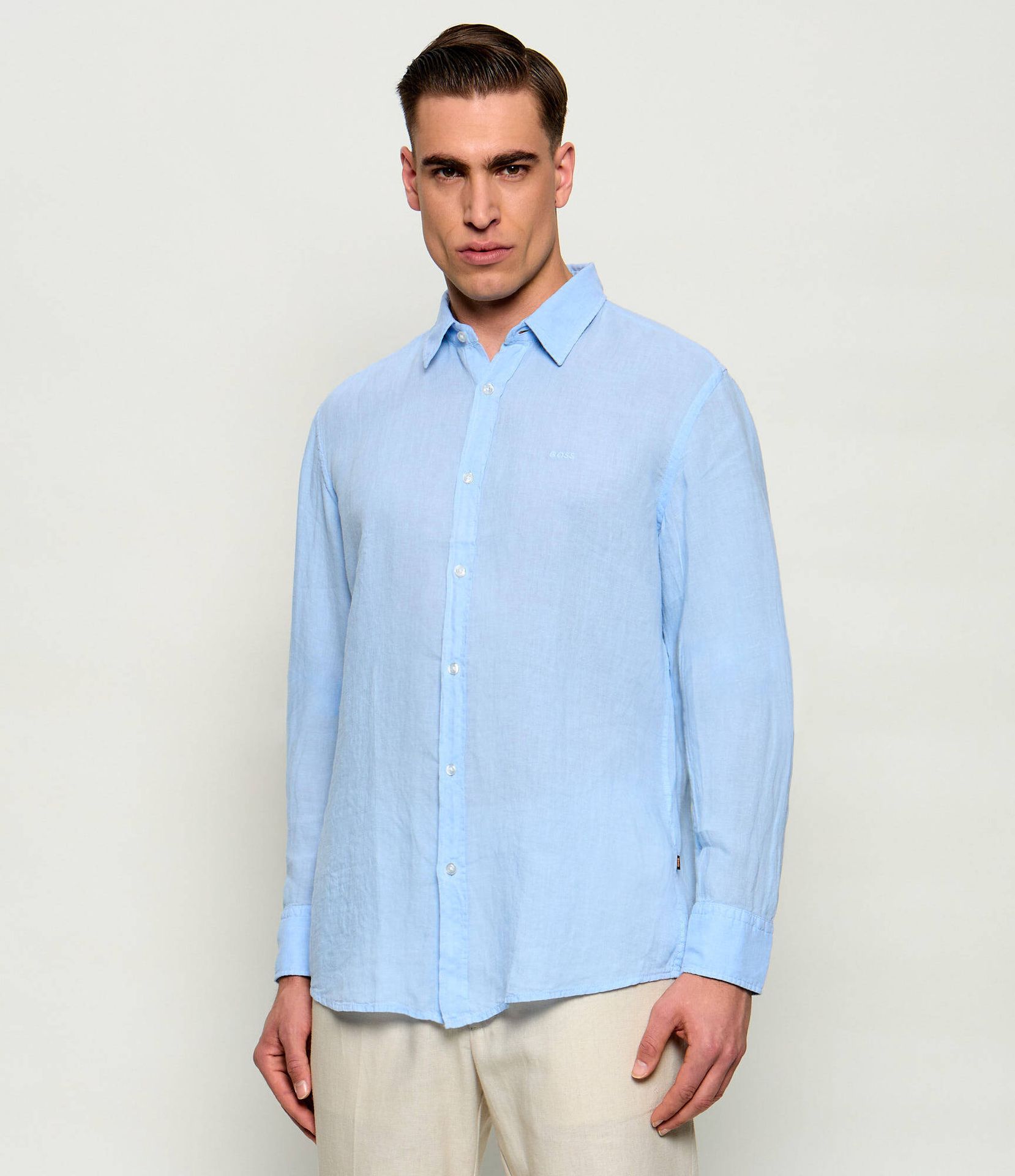 BOSS ORANGE Lniana koszula Relegant_6_M Regular Fit
