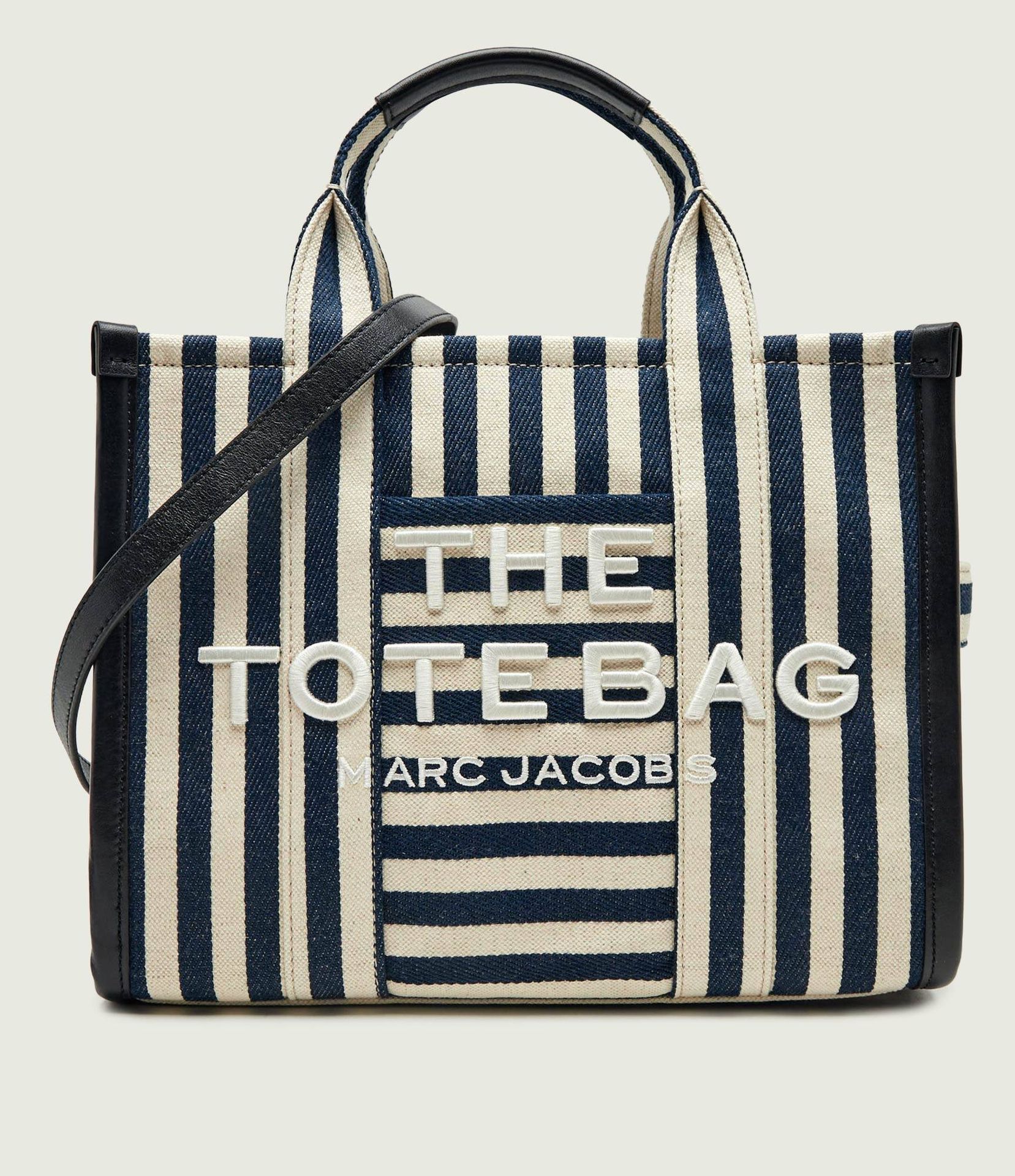 Marc Jacobs Shopperka The Stripe Canvas Medium Tote Bag z dodatkiem skóry
