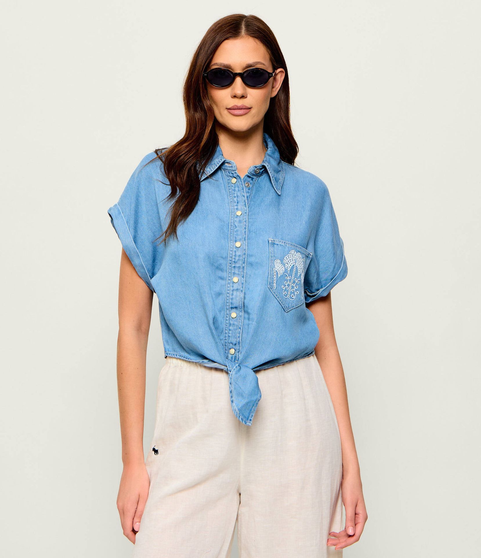 GUESS Jeansowa koszula AMBRA Cropped Fit