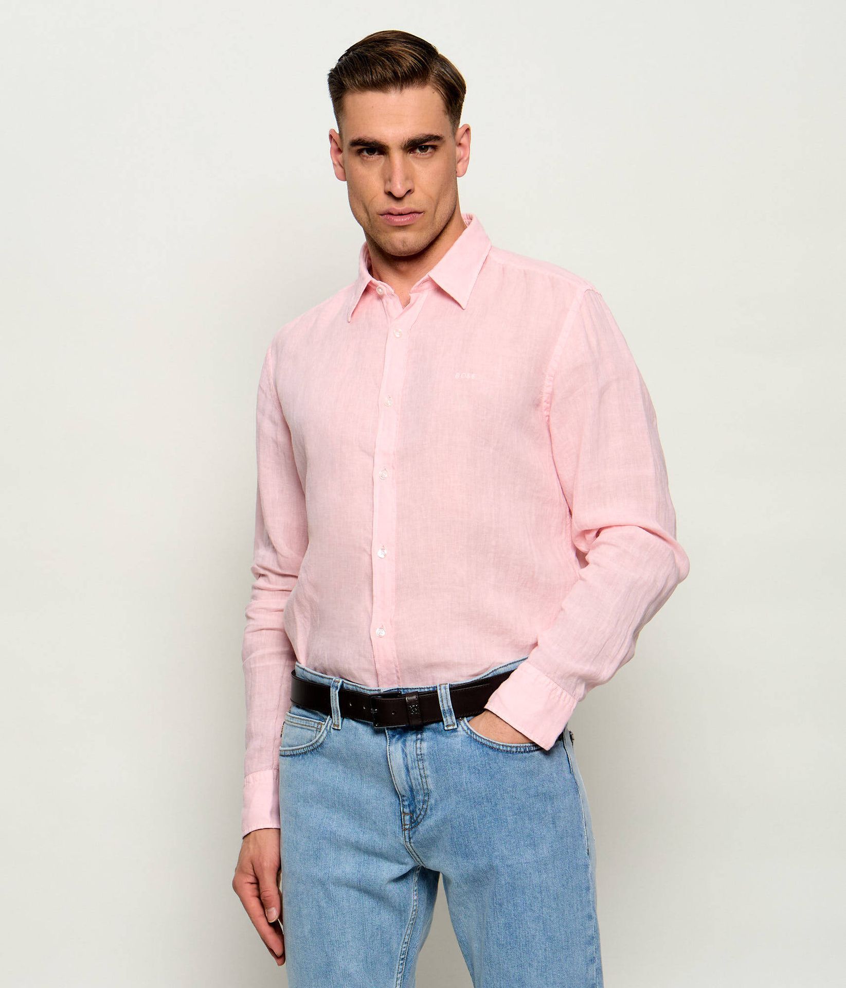 BOSS ORANGE Lniana koszula Relegant_6_M Regular Fit