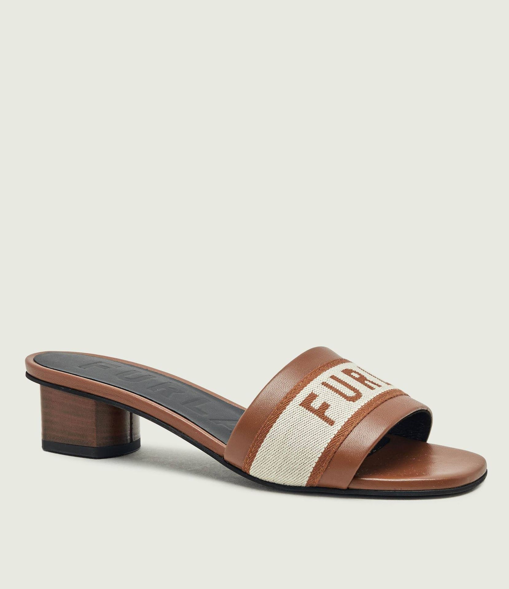 Furla Skórzane klapki na słupku FURLA CILINDRO
