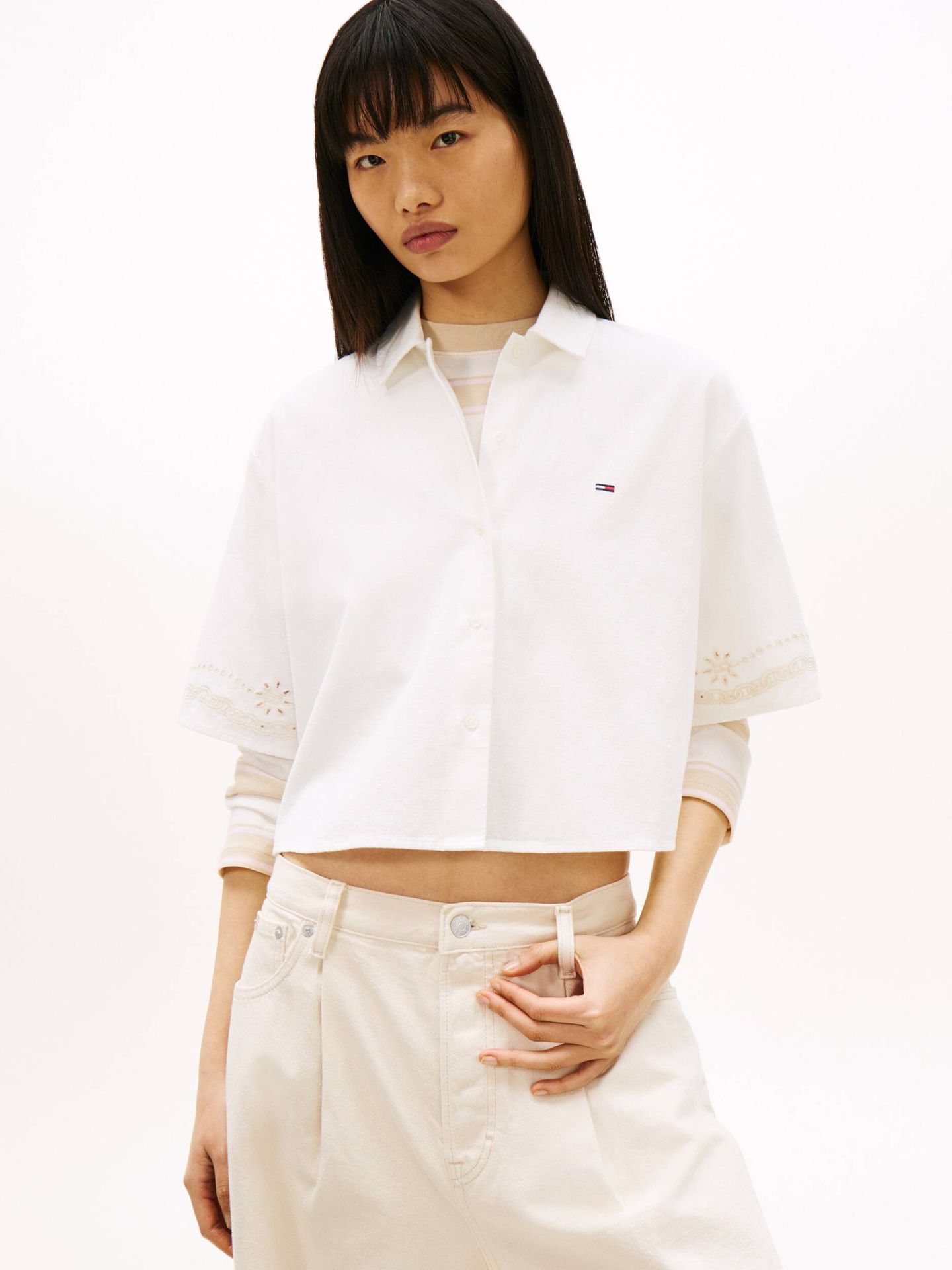 Tommy Jeans Koszula Cropped Fit z dodatkiem lnu
