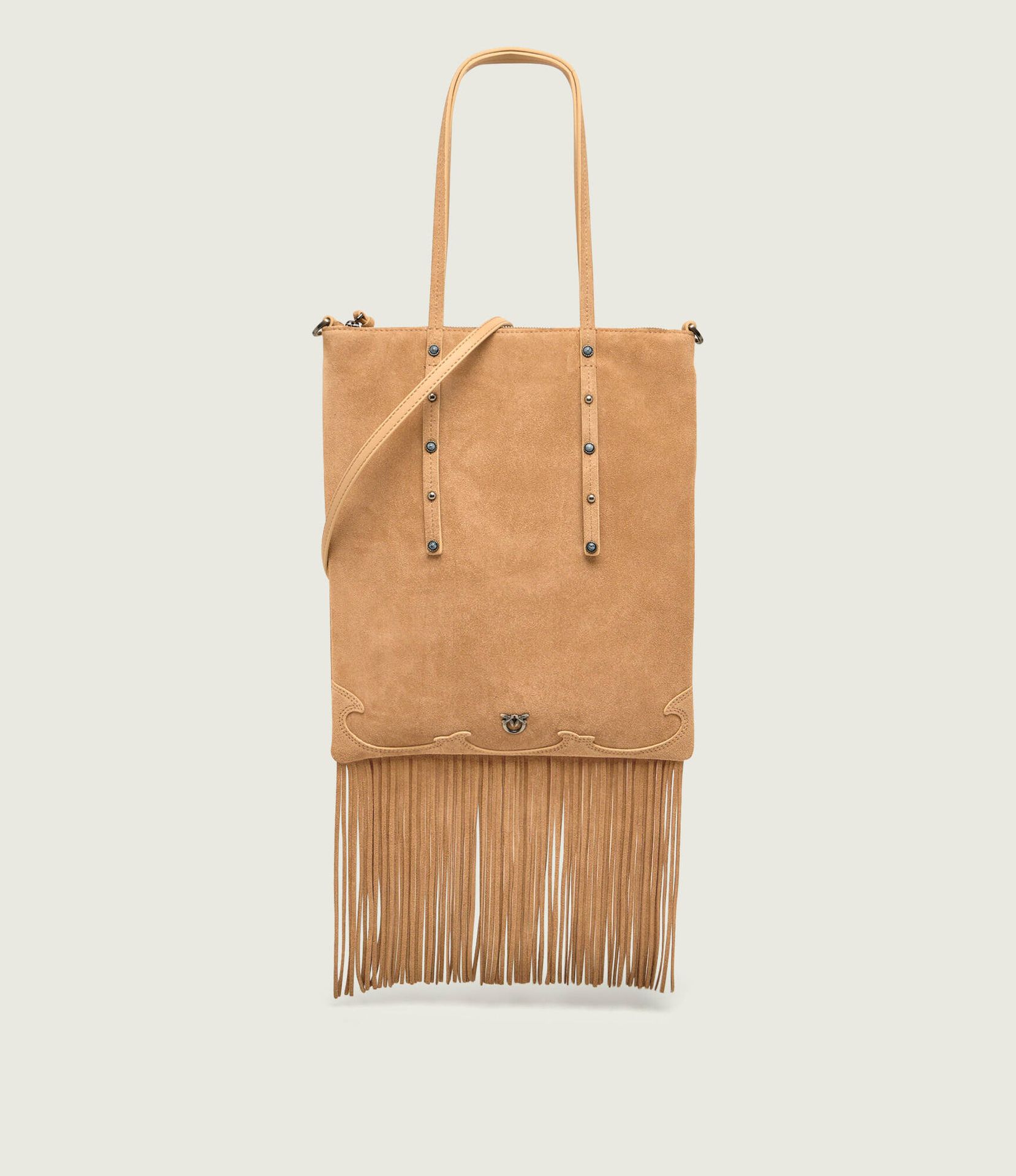 Pinko Torebka na ramię MINI SHOPPER FRINGES zamsz