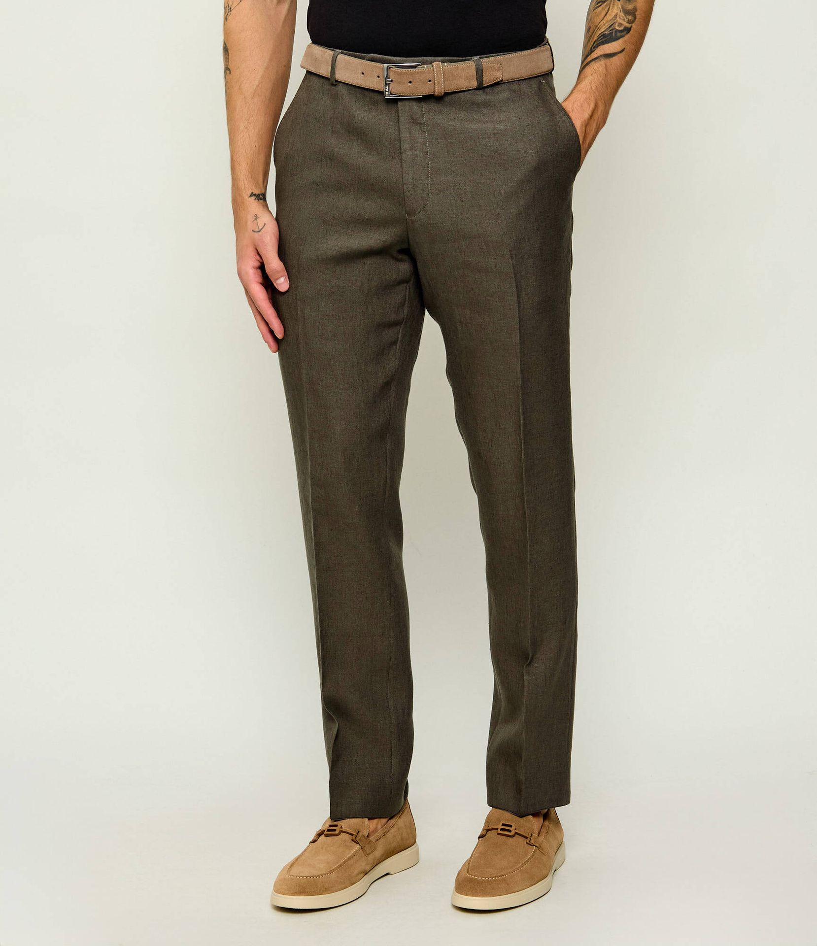 Oscar Jacobson Lniane spodnie Dandy Slim Fit