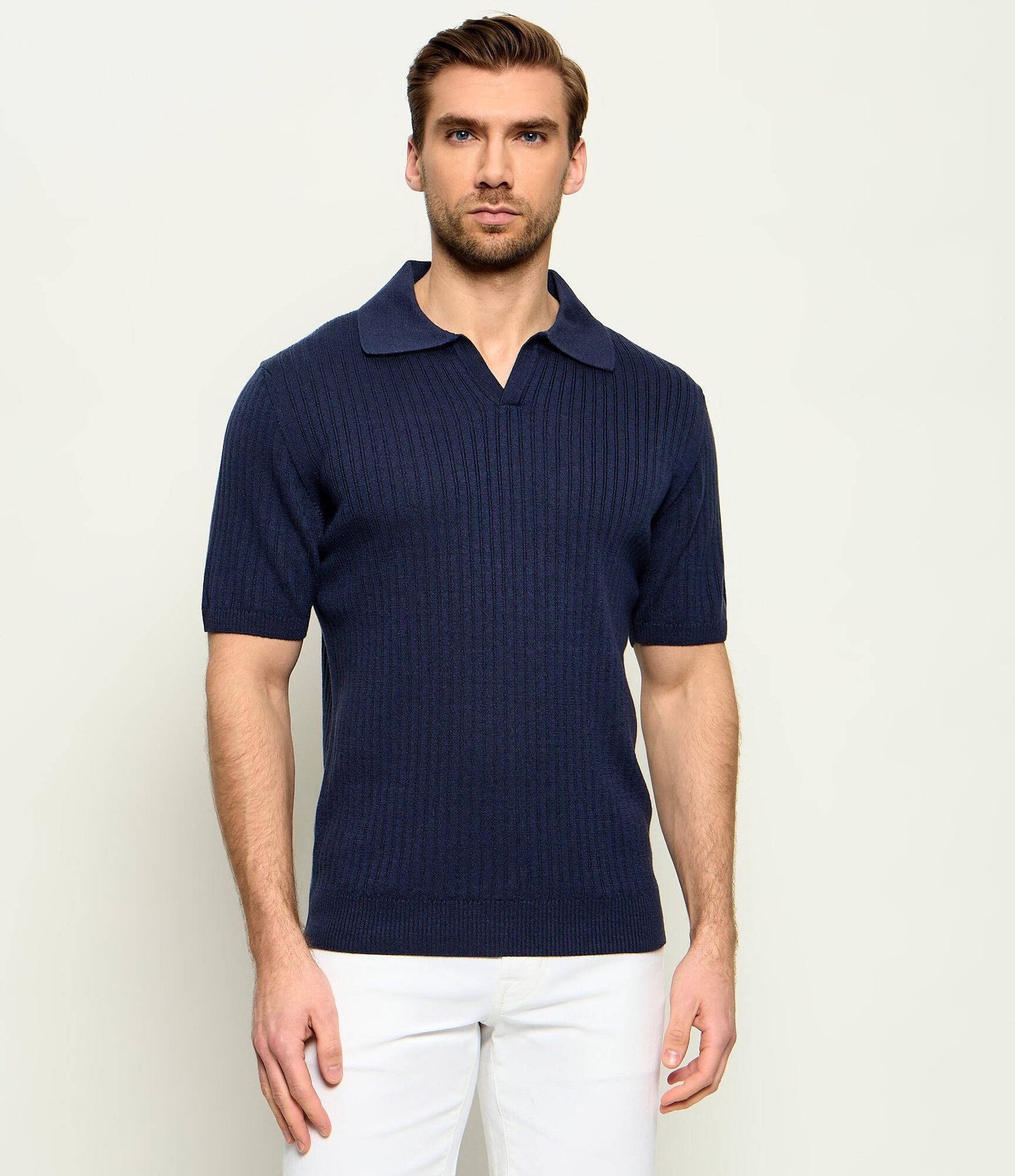 Stenströms Wełniane polo Slim Fit z dodatkiem lnu