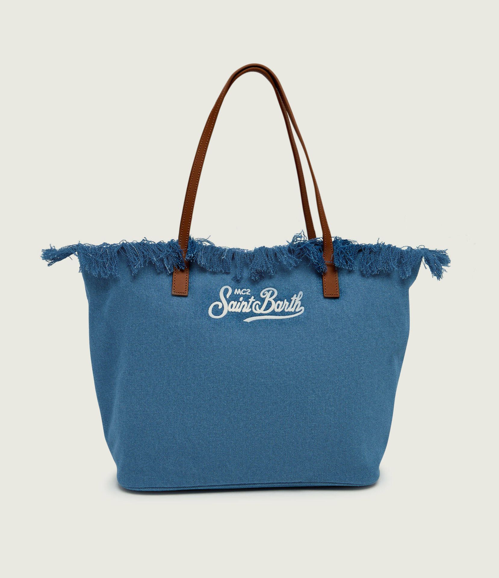 ST.Barth Jeansowa shopperka CITY z dodatkiem skóry