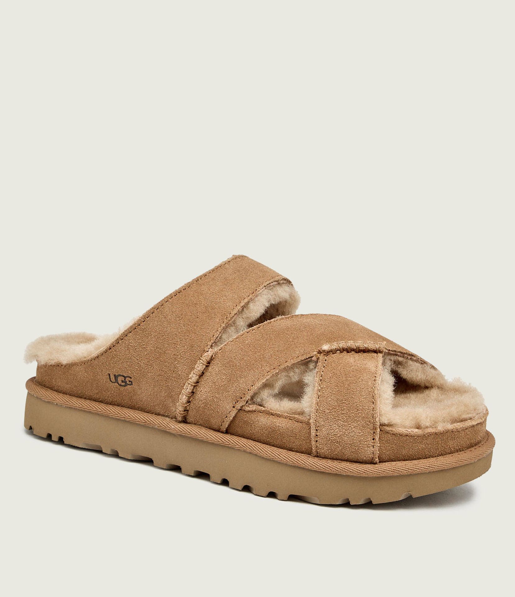UGG Ocieplane klapki W GREENPORT CROSS STRAP SLIDE zamsz z dodatkiem wełny