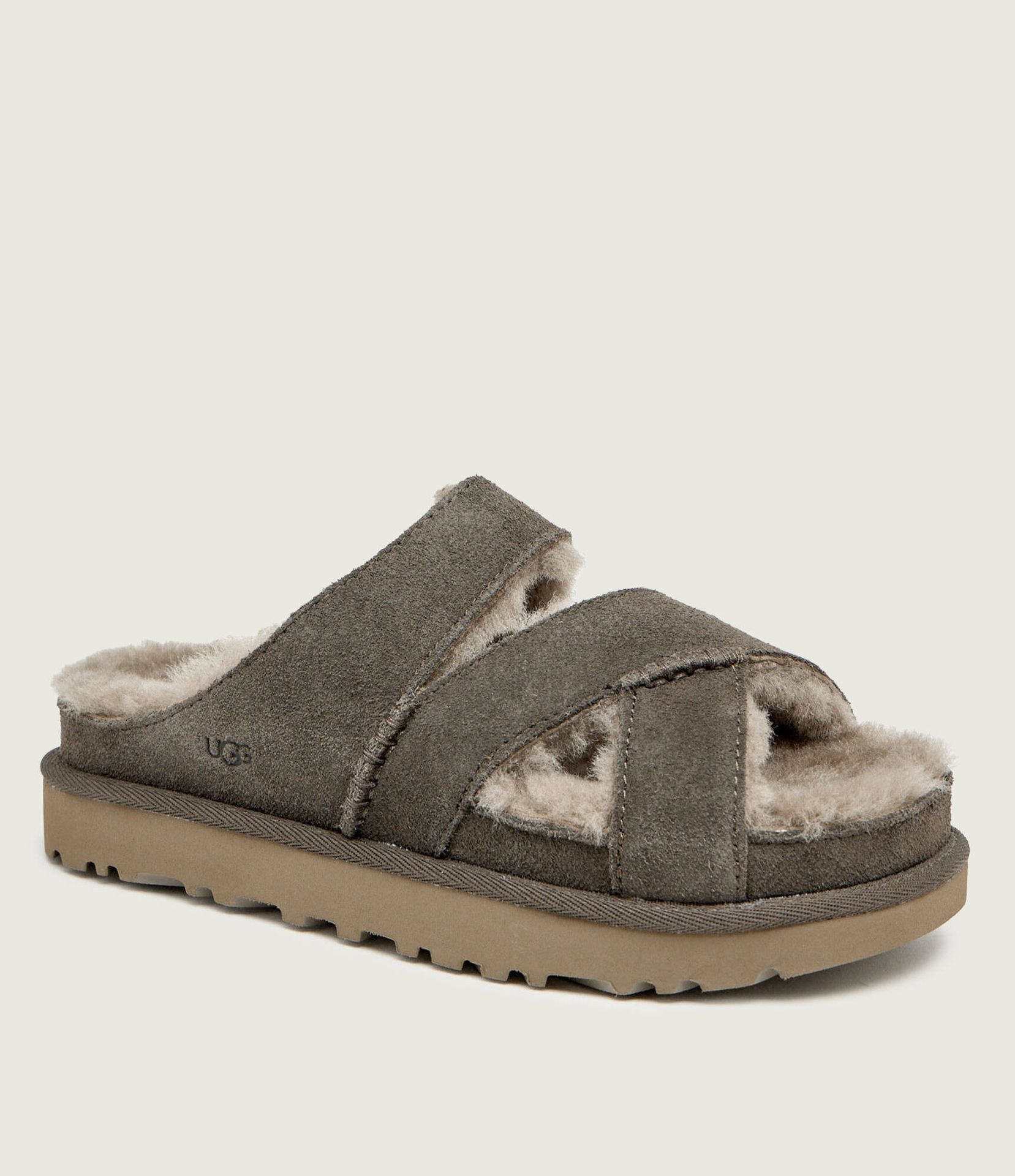 UGG Ocieplane klapki W GREENPORT CROSS STRAP SLIDE zamsz z dodatkiem wełny
