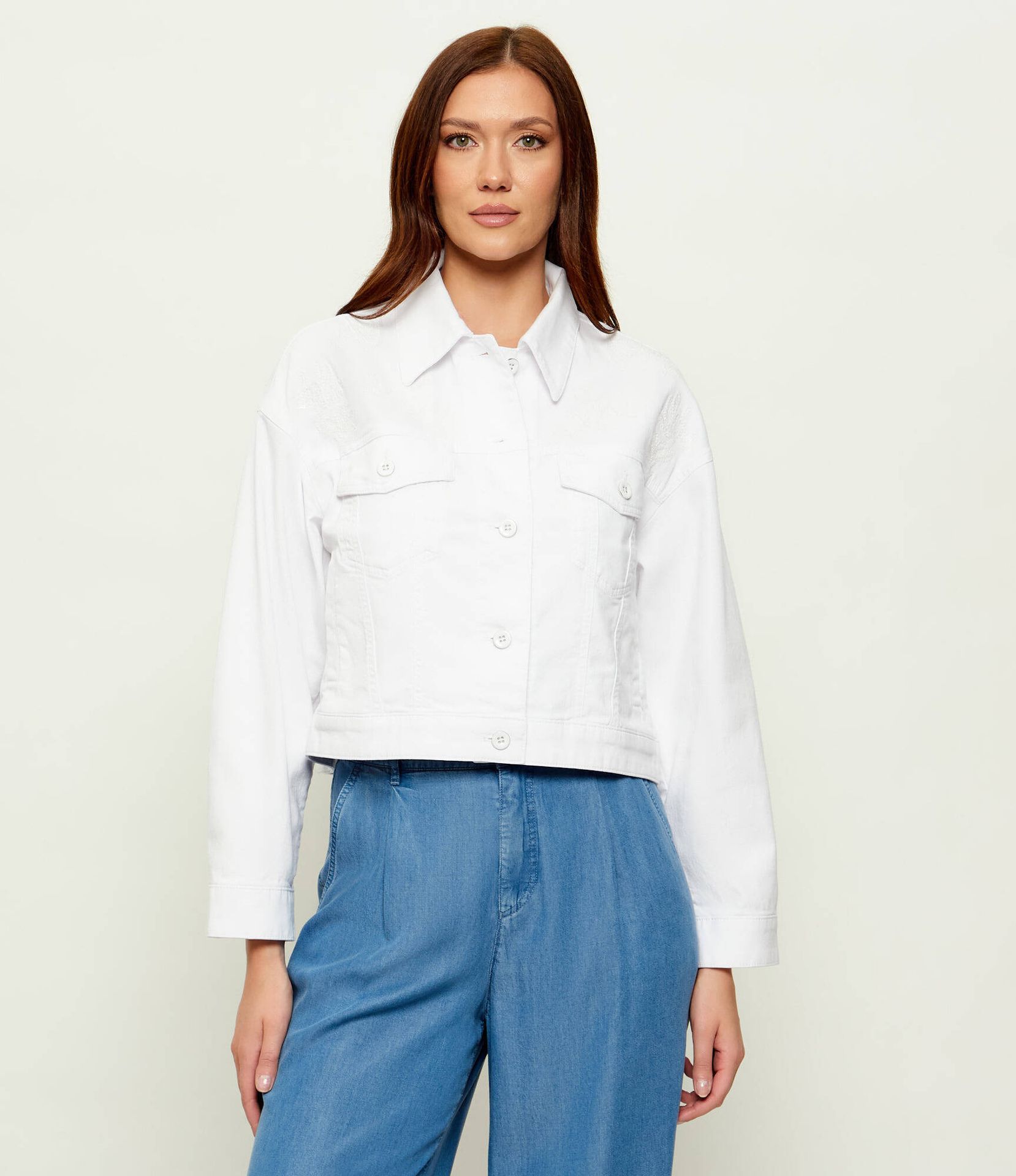 Marc Cain Kurtka jeansowa Rethink Together Cropped Fit