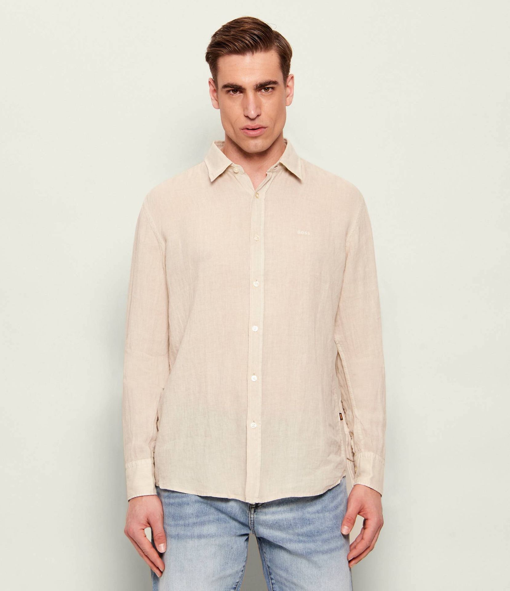 BOSS ORANGE Lniana koszula Relegant_6_M Regular Fit