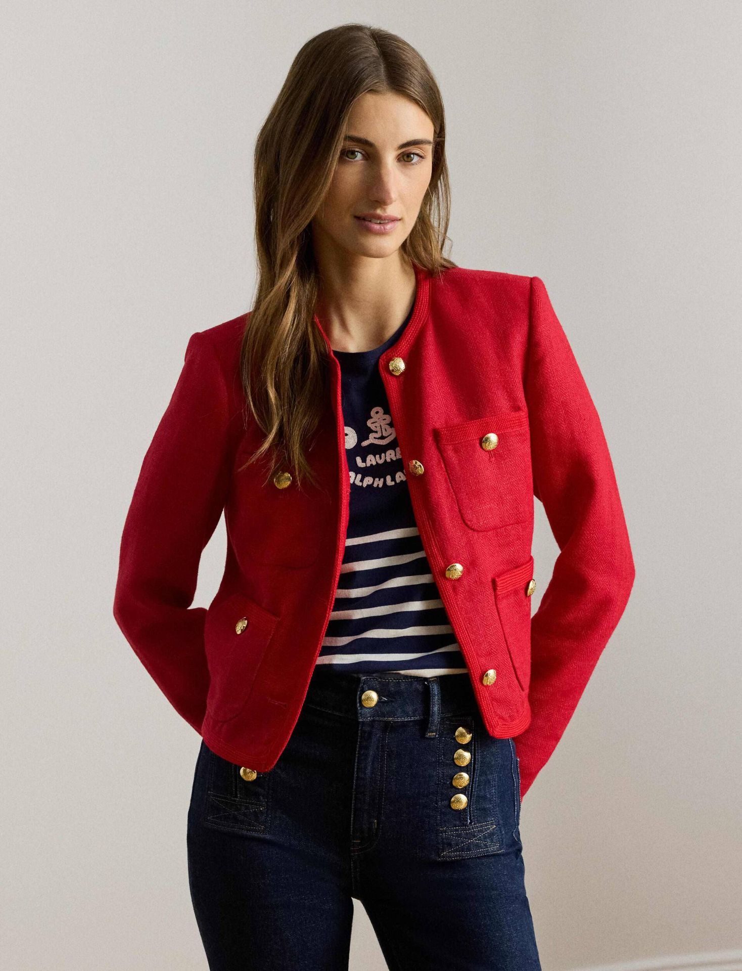 LAUREN RALPH LAUREN Lniany żakiet Cropped Fit