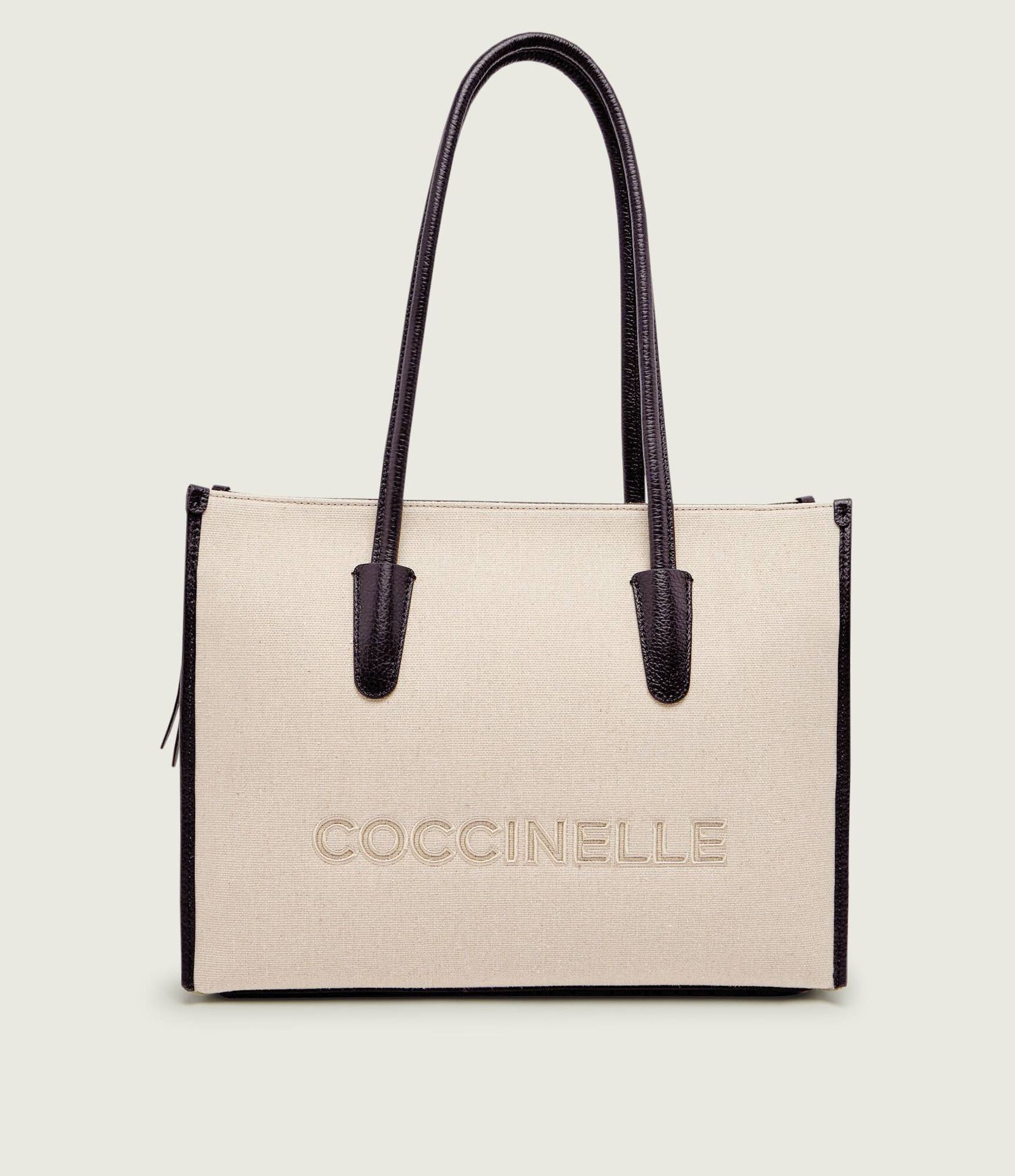 Coccinelle Lniana shopperka MYRTHA z dodatkiem skóry