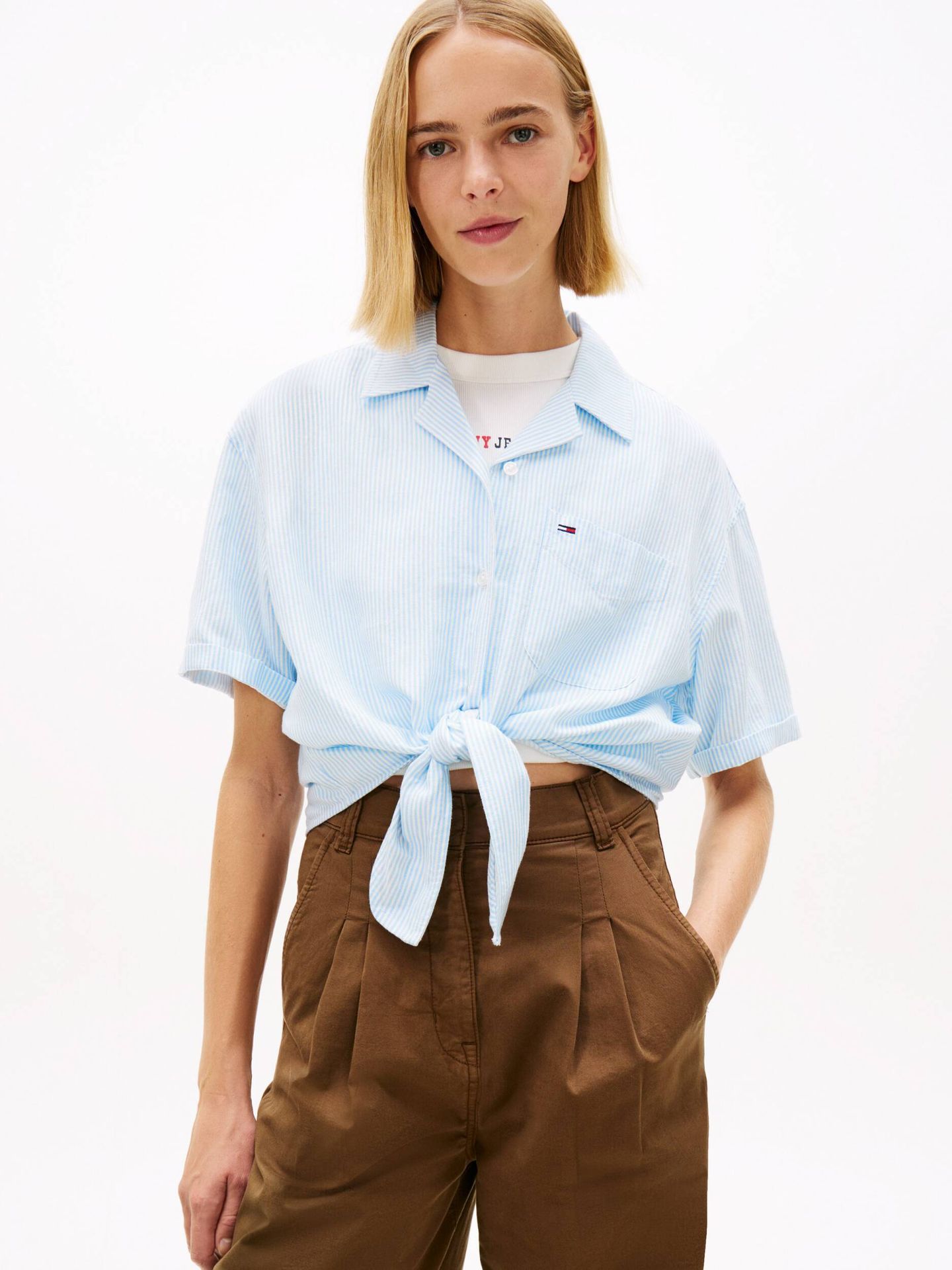Tommy Jeans Lniana koszula Cropped Fit