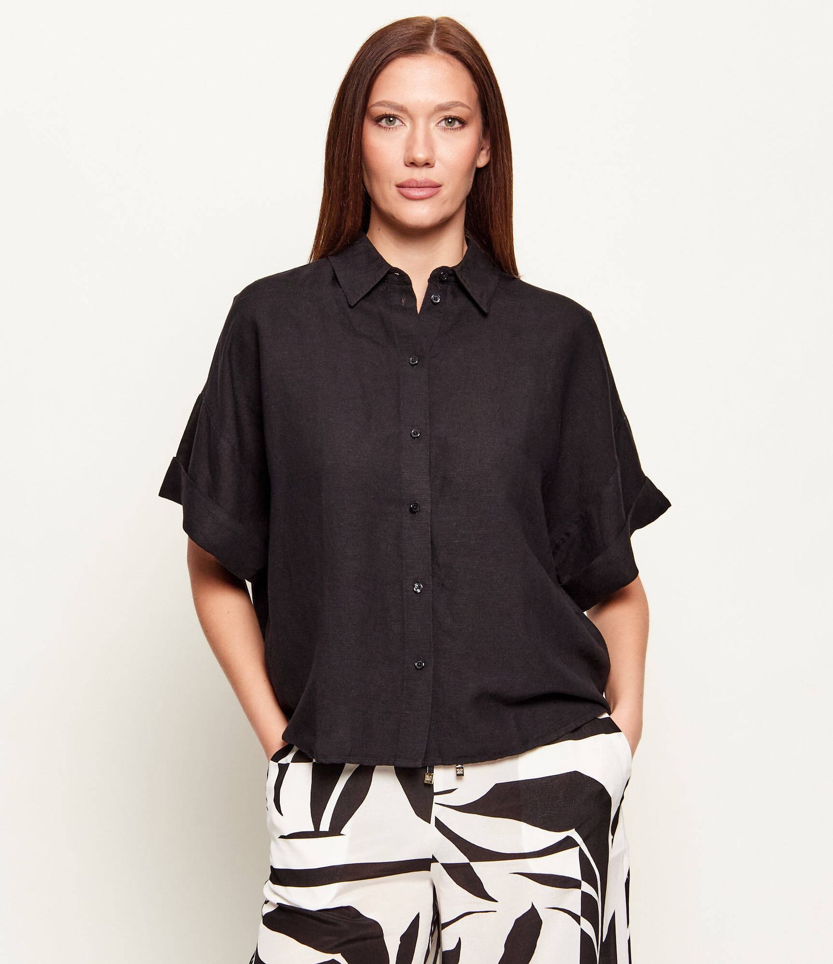 BOSS ORANGE Lniana koszula C_Bisenas Loose fit