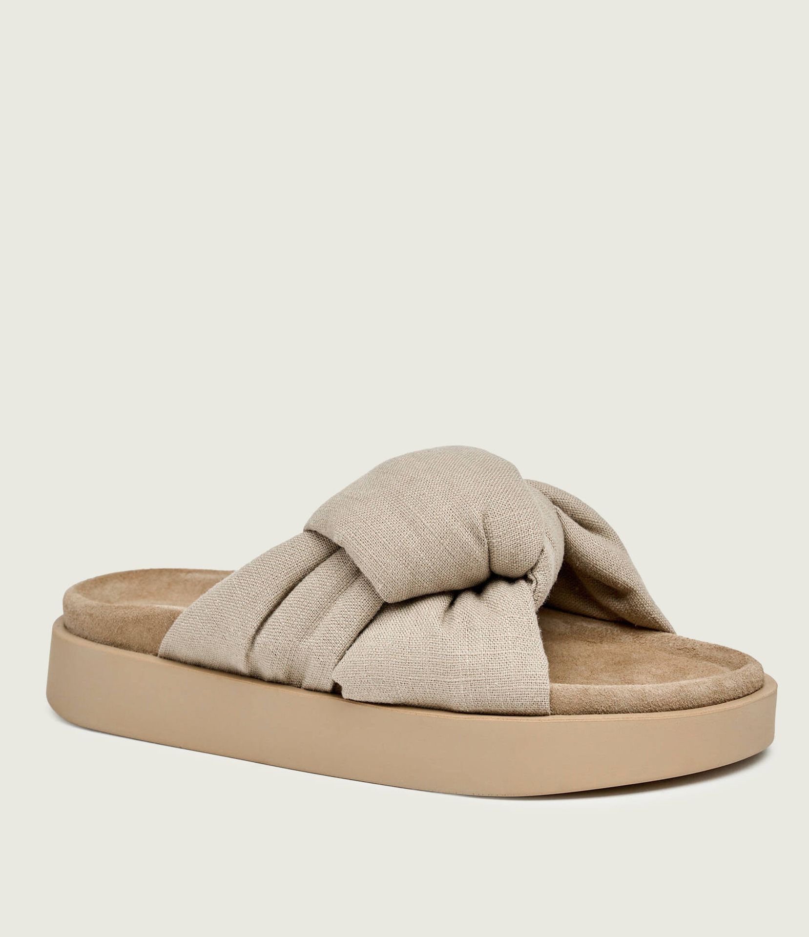 INUIKII Lniane klapki Oversized Linen Knot zamsz