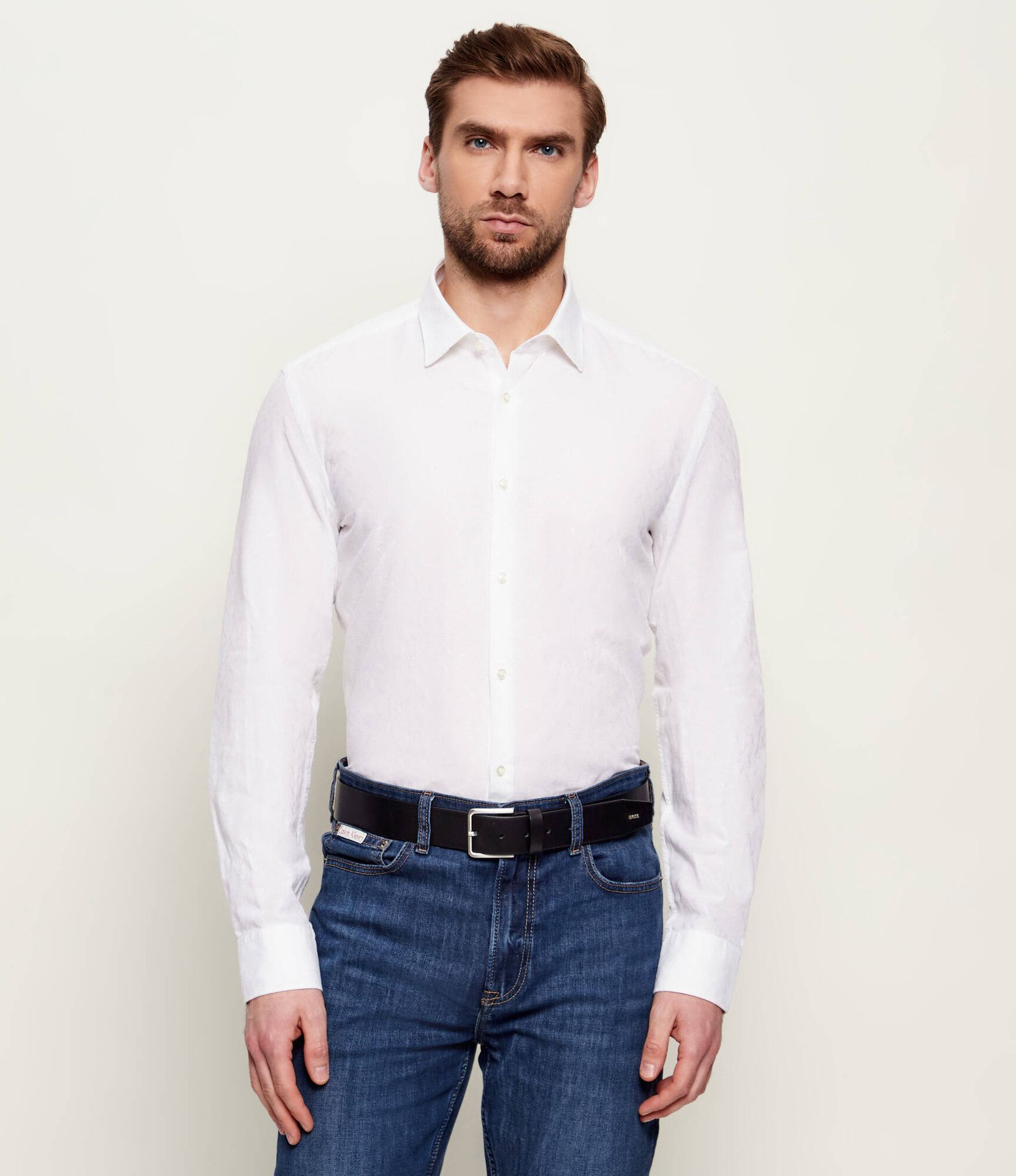 HUGO Koszula Kenno Slim Fit z dodatkiem lnu
