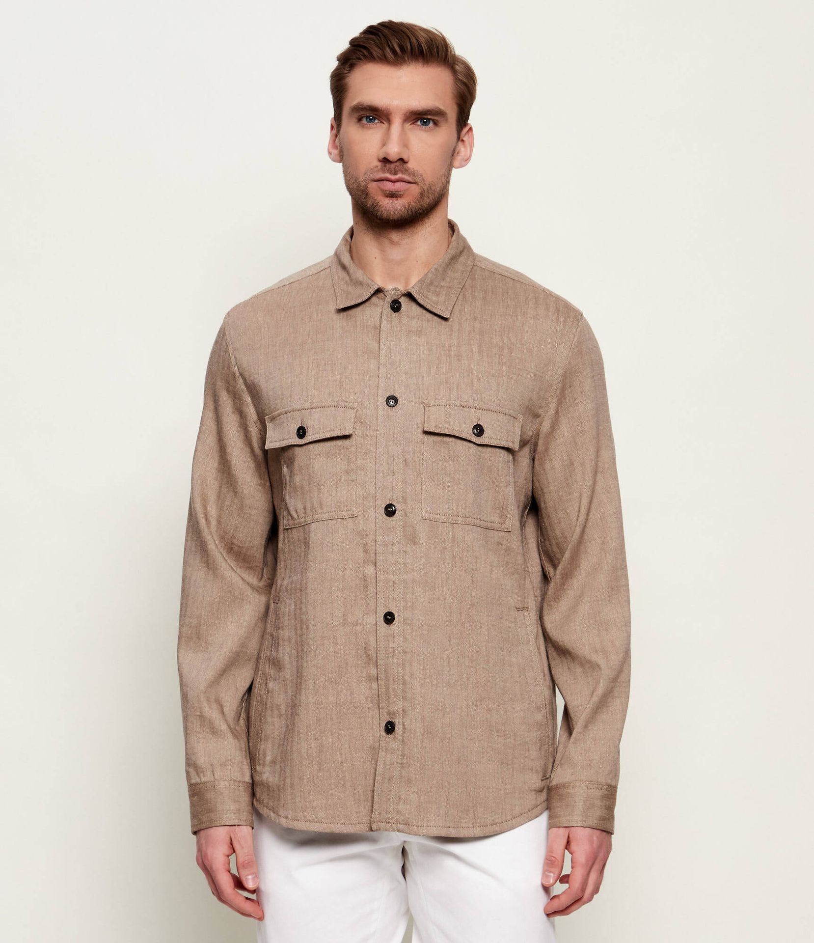 TIGER OF SWEDEN Lniana koszula Bishop Oversize fit z dodatkiem wełny