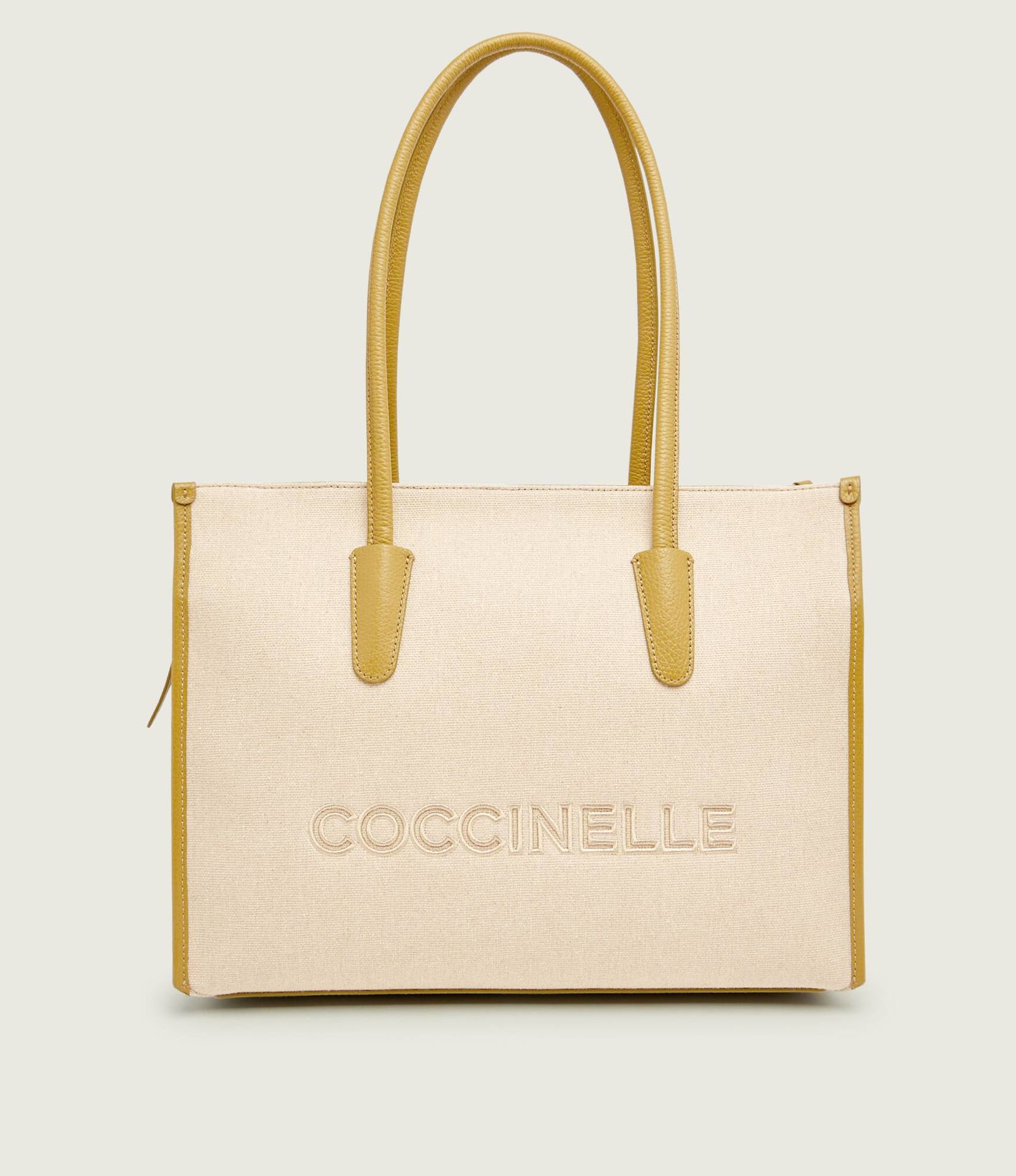 Coccinelle Lniana shopperka COCCINELLE MYRTHA z dodatkiem skóry