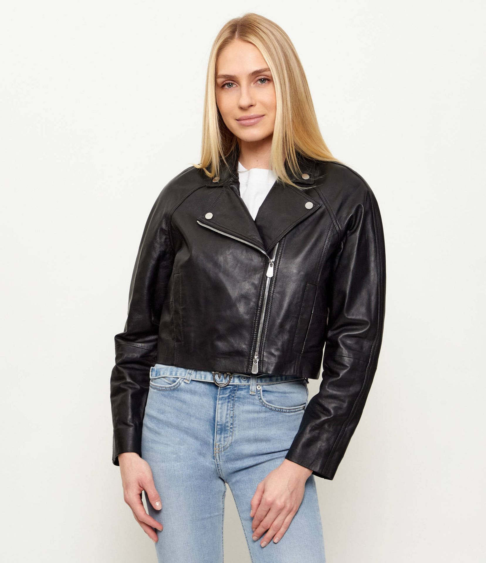 Pinko Skórzana ramoneska CARLENE Cropped Fit