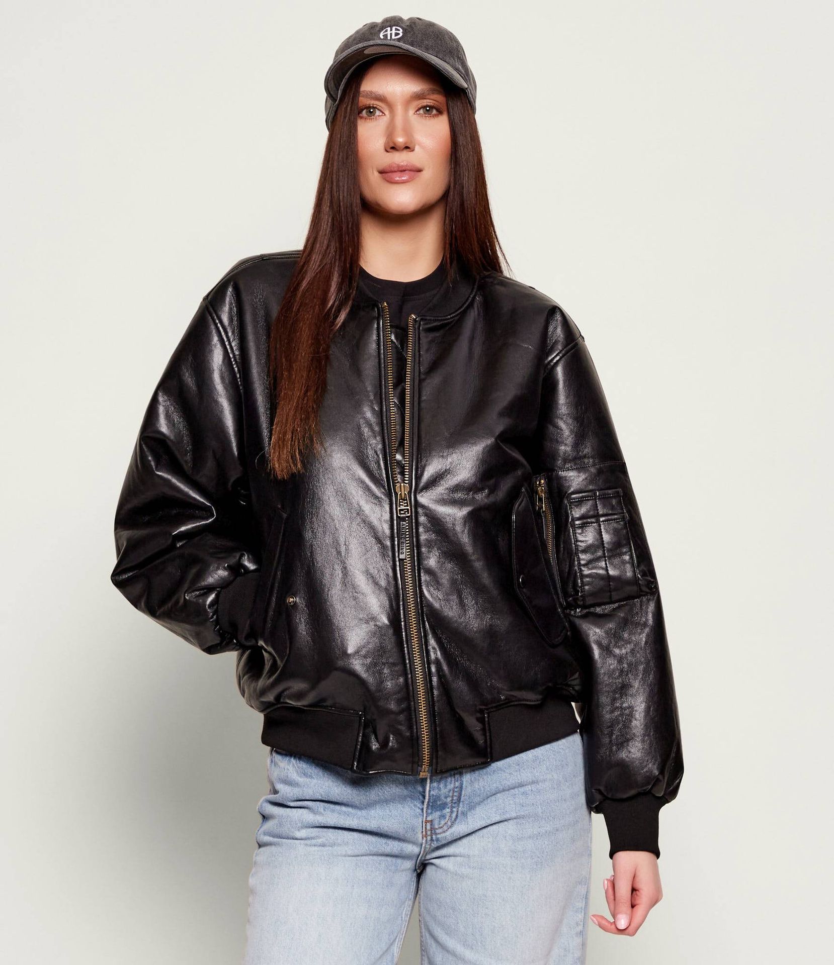 Anine Bing Kurtka bomber LEON Oversize fit z dodatkiem skóry