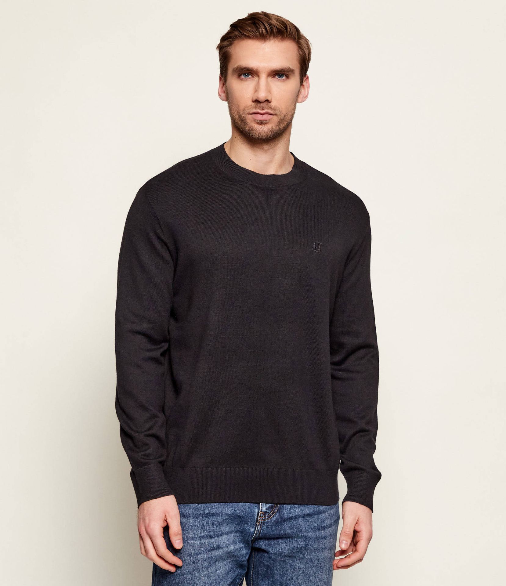Armani Exchange Sweter Regular Fit z dodatkiem jedwabiu