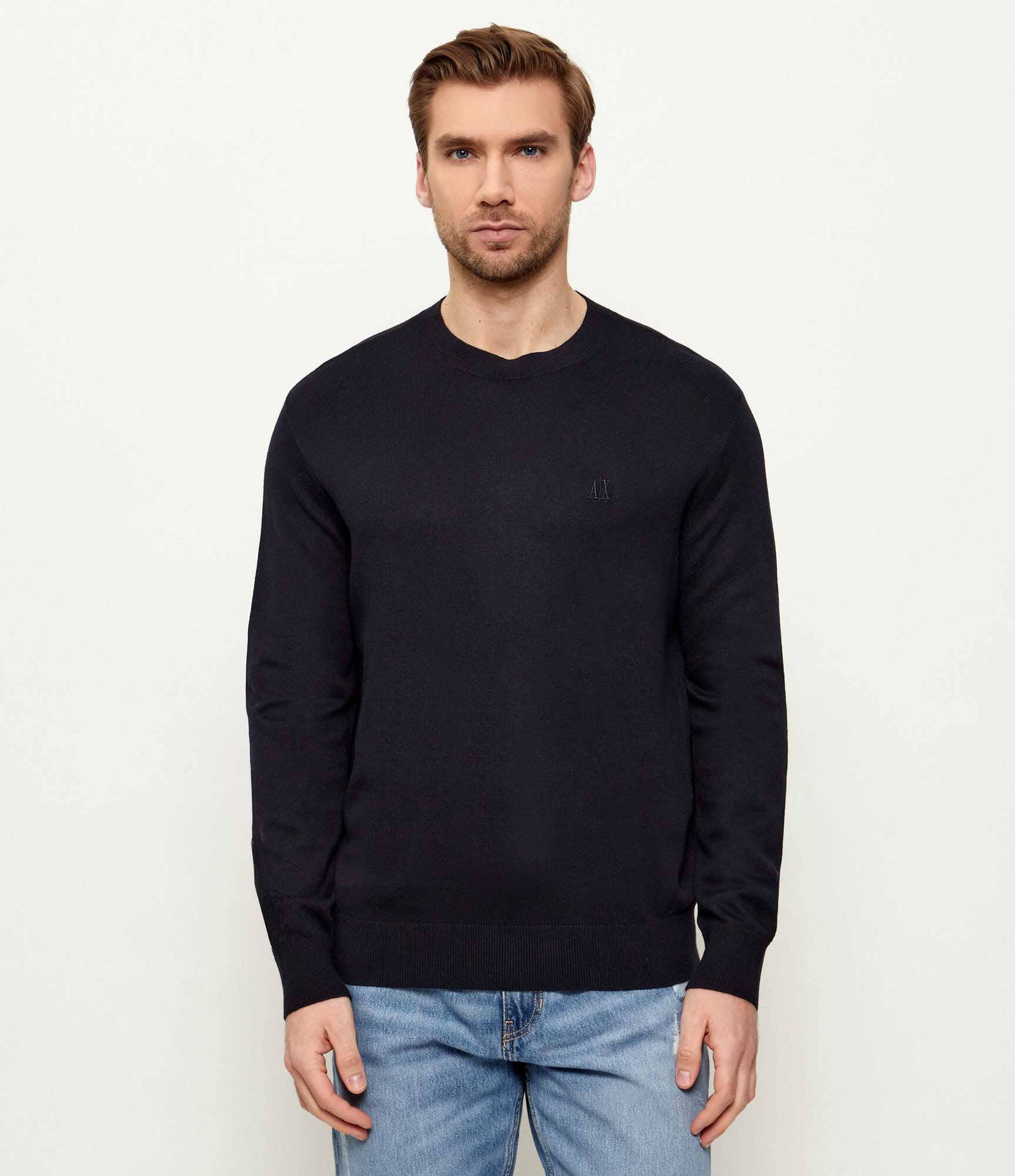 Armani Exchange Sweter Regular Fit z dodatkiem jedwabiu