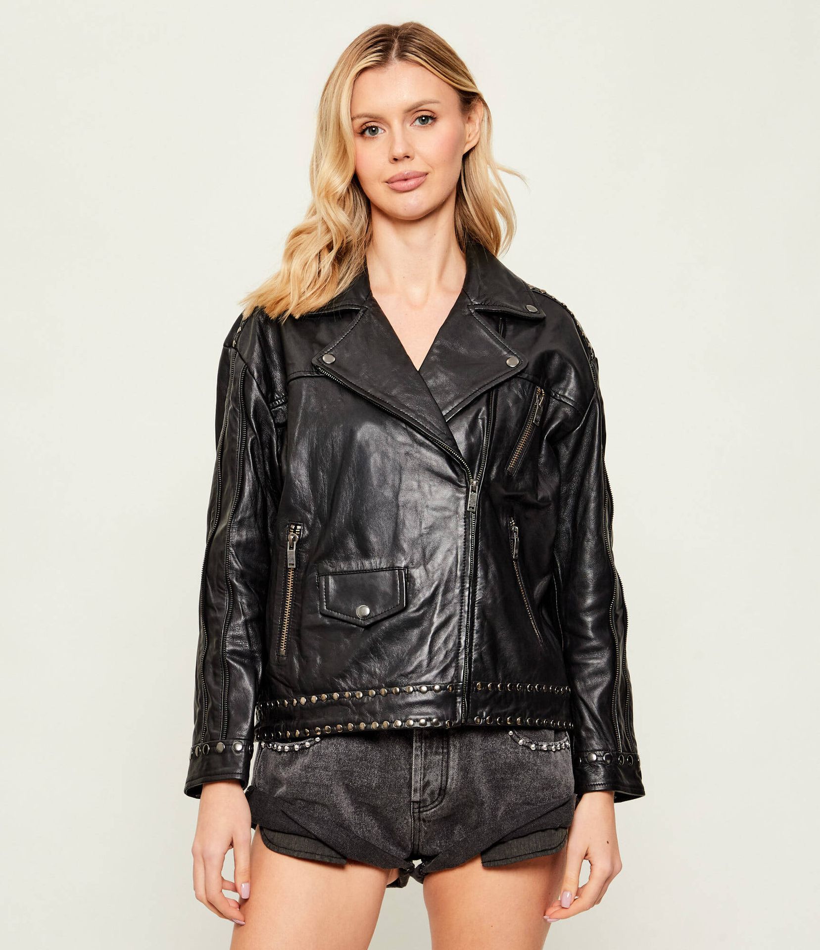 One Teaspoon Skórzana kurtka BIKER Oversize fit