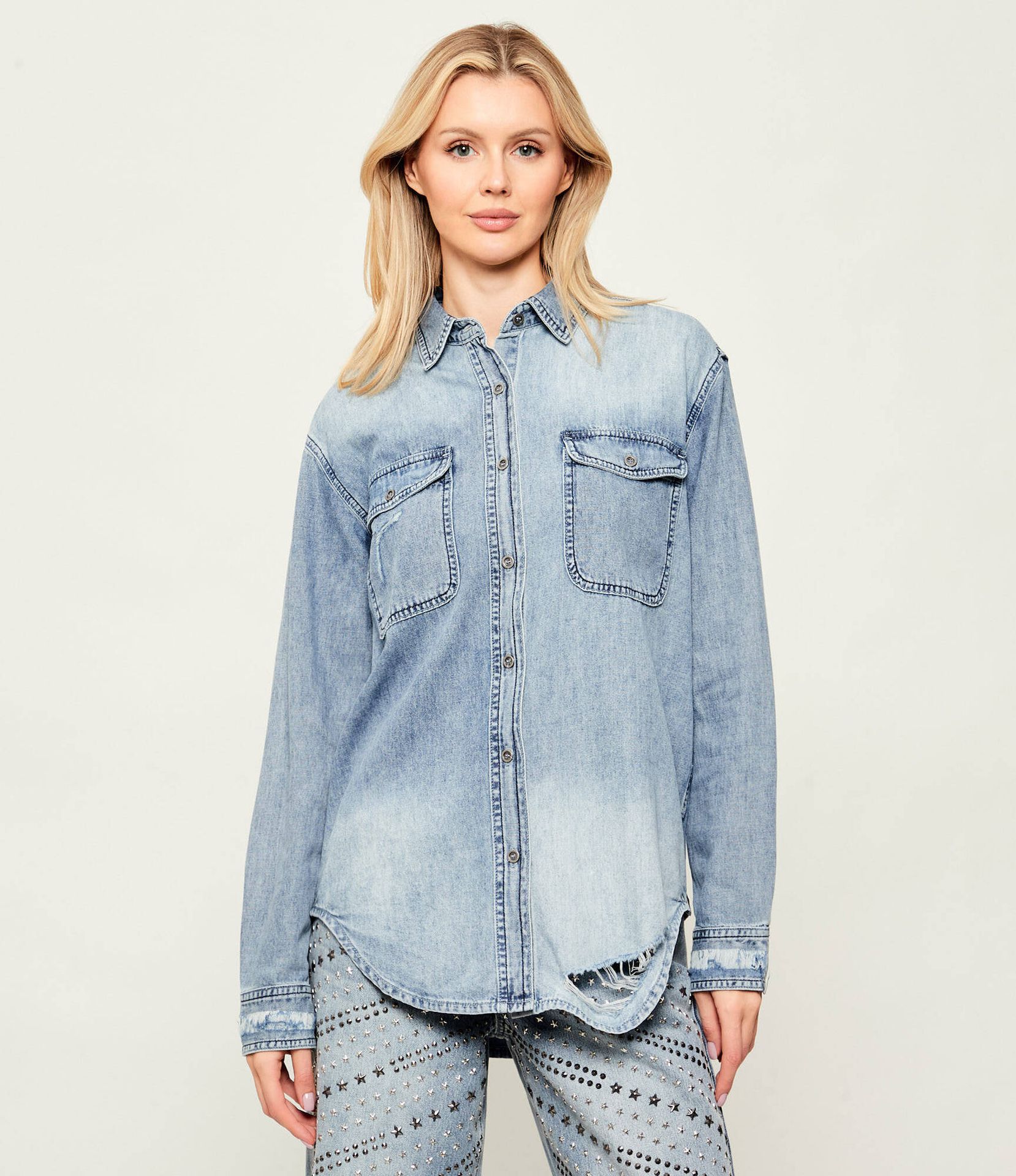 One Teaspoon Jeansowa koszula 25TH BIRTHDAY EVERYDAY Oversize fit