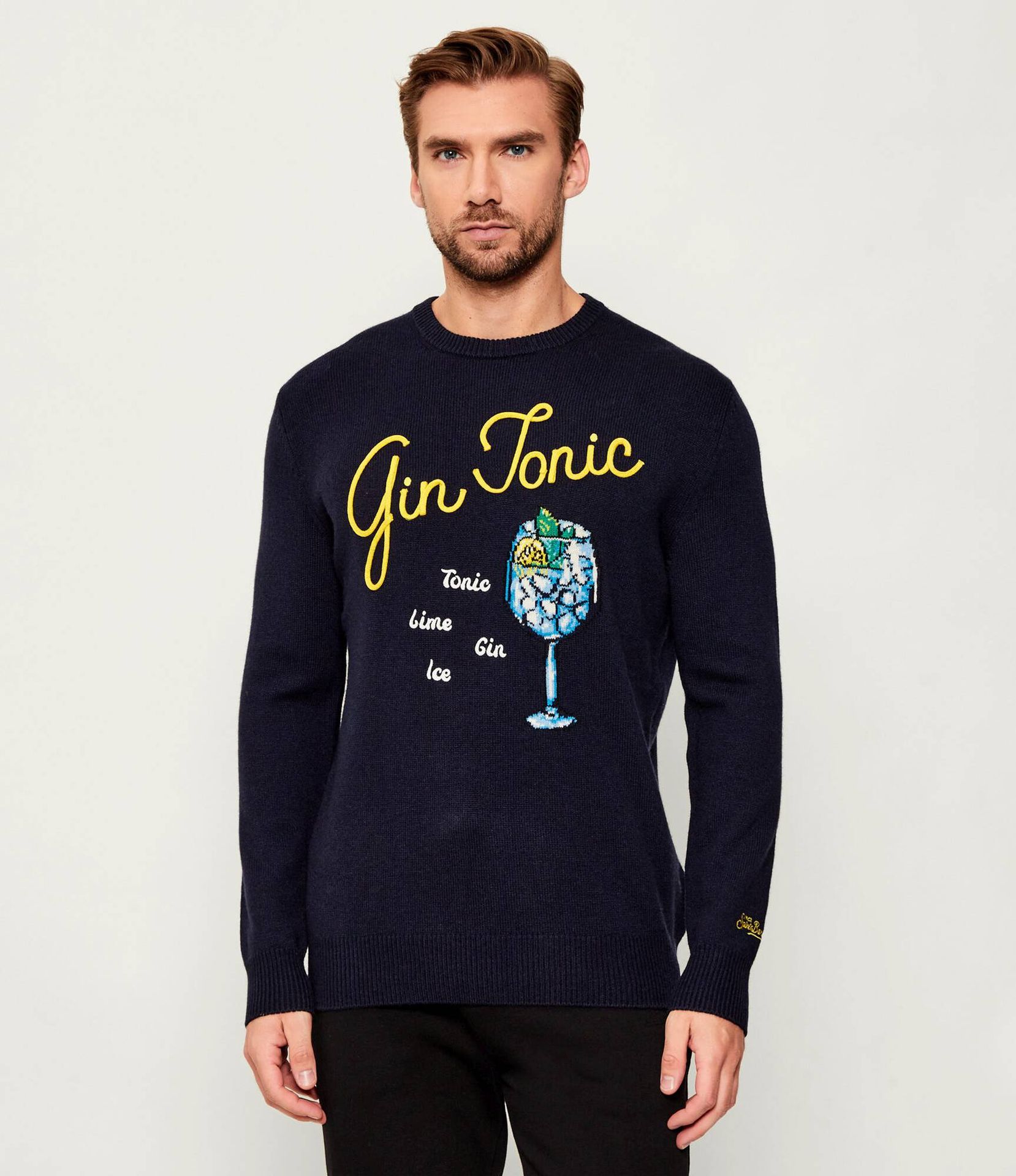 ST.Barth Sweter Heron DRINK GIN Regular Fit z dodatkiem wełny i kaszmiru