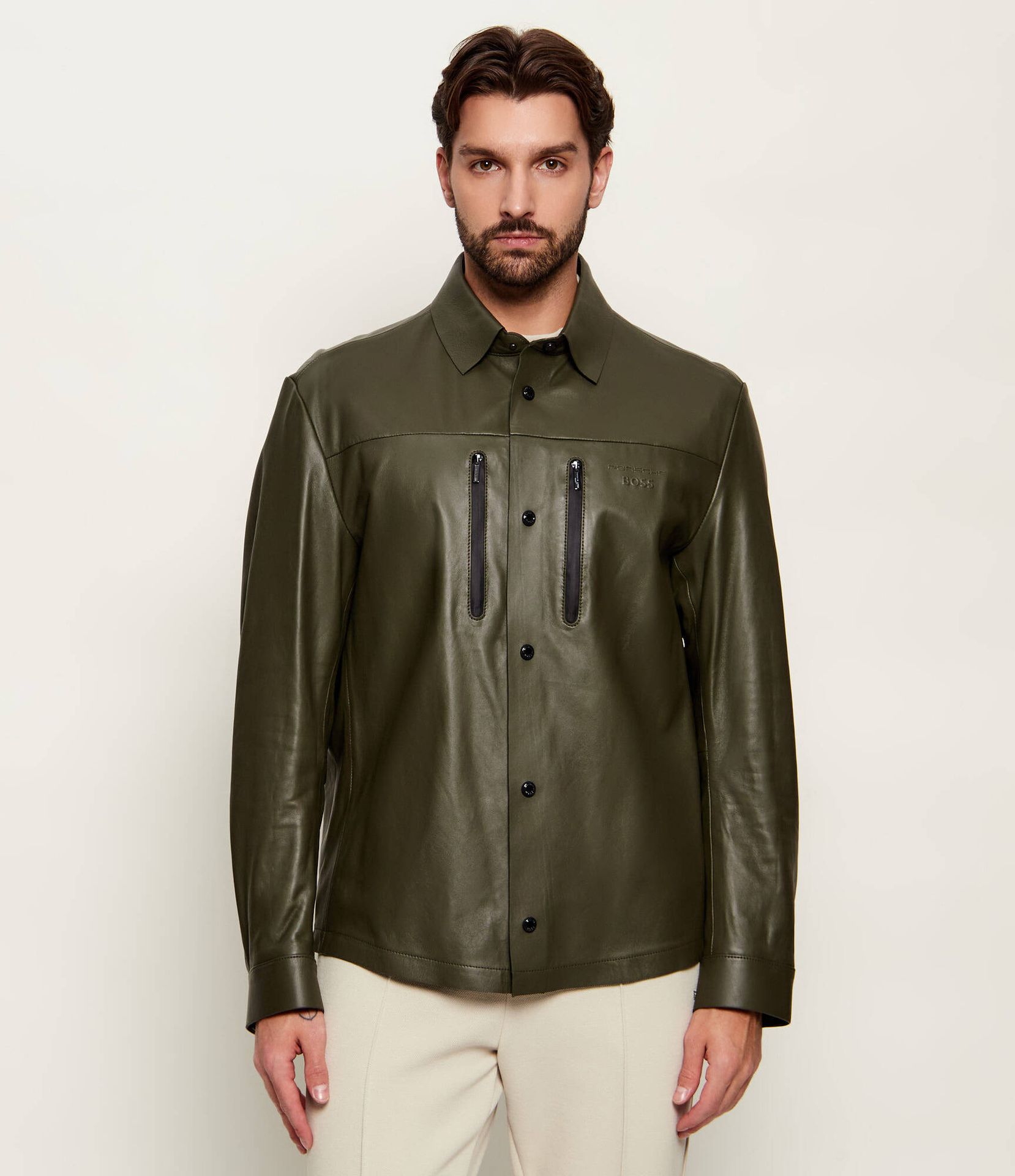 BOSS GREEN Skórzana kurtka LH_PS Spirit70 ST BOSS X PORSCHE Regular Fit