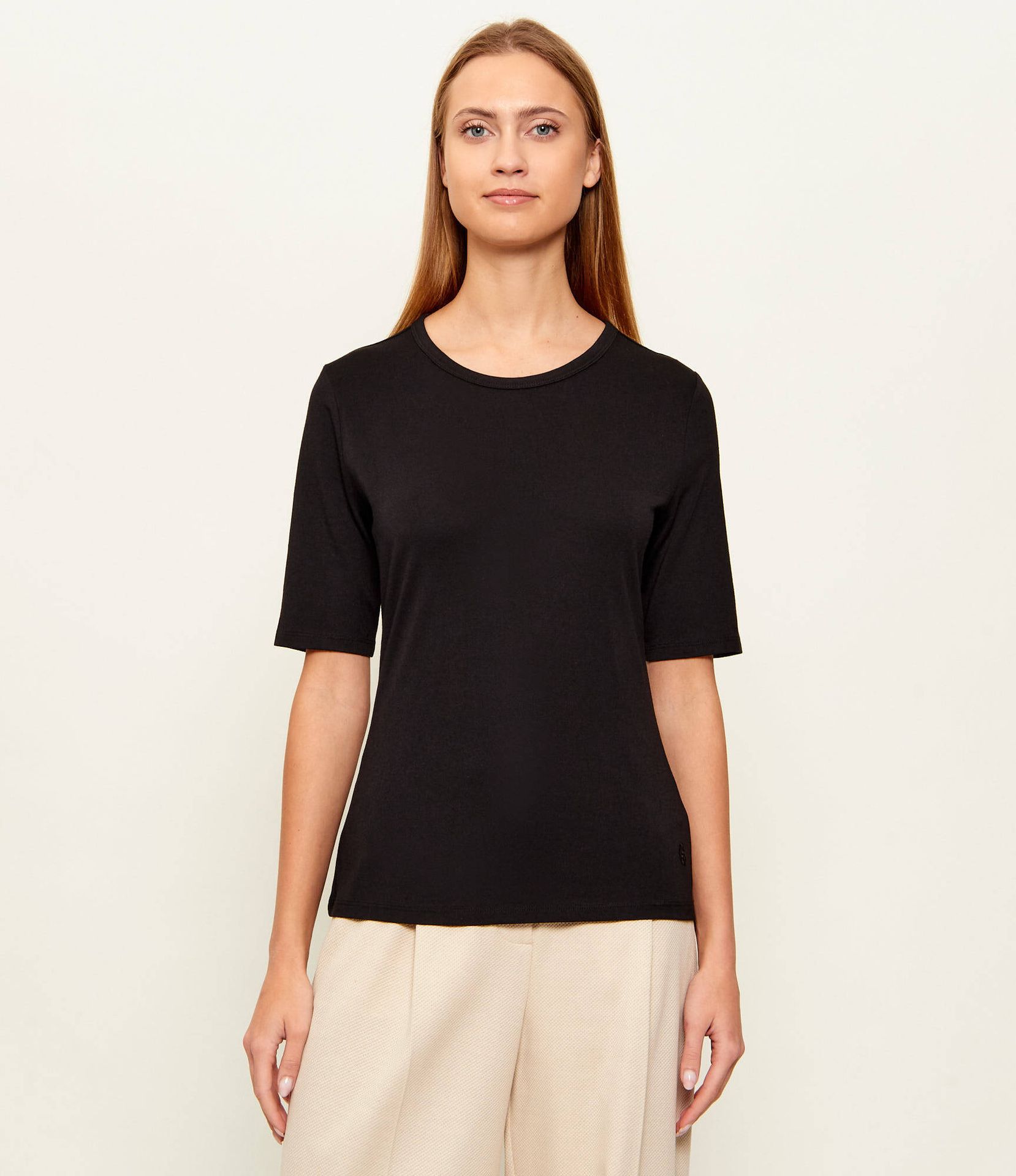 BOSS BLACK T-shirt EVYTA Slim Fit z dodatkiem jedwabiu