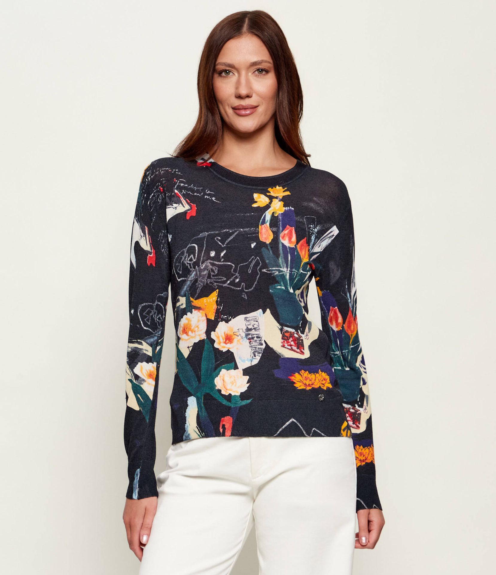 Desigual Sweter Nantes Lacroix Slim Fit z dodatkiem lnu