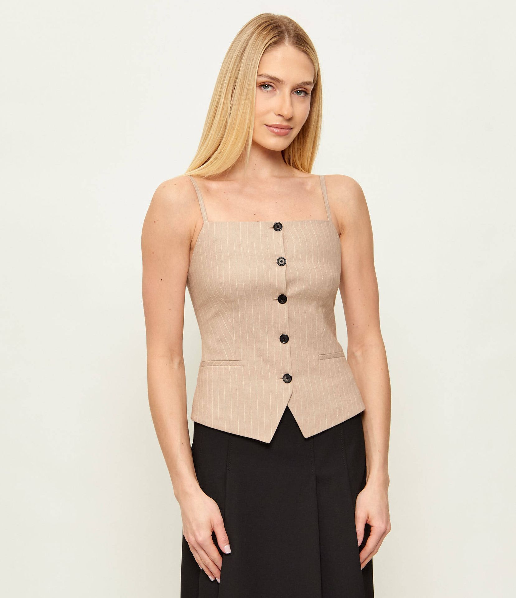 HUGO Top Copale Slim Fit z dodatkiem lnu