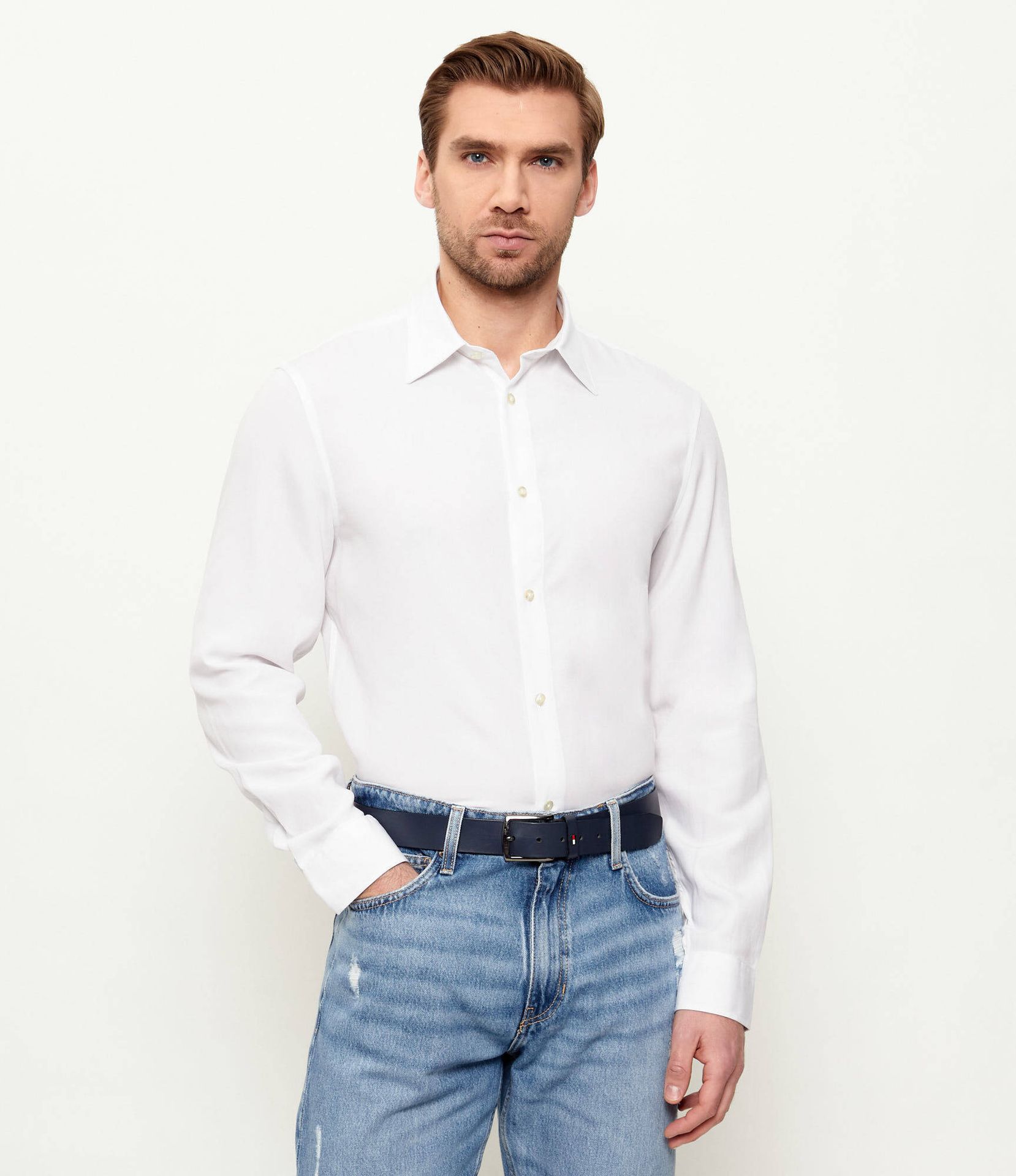 GUESS Koszula Regular Fit z dodatkiem lnu