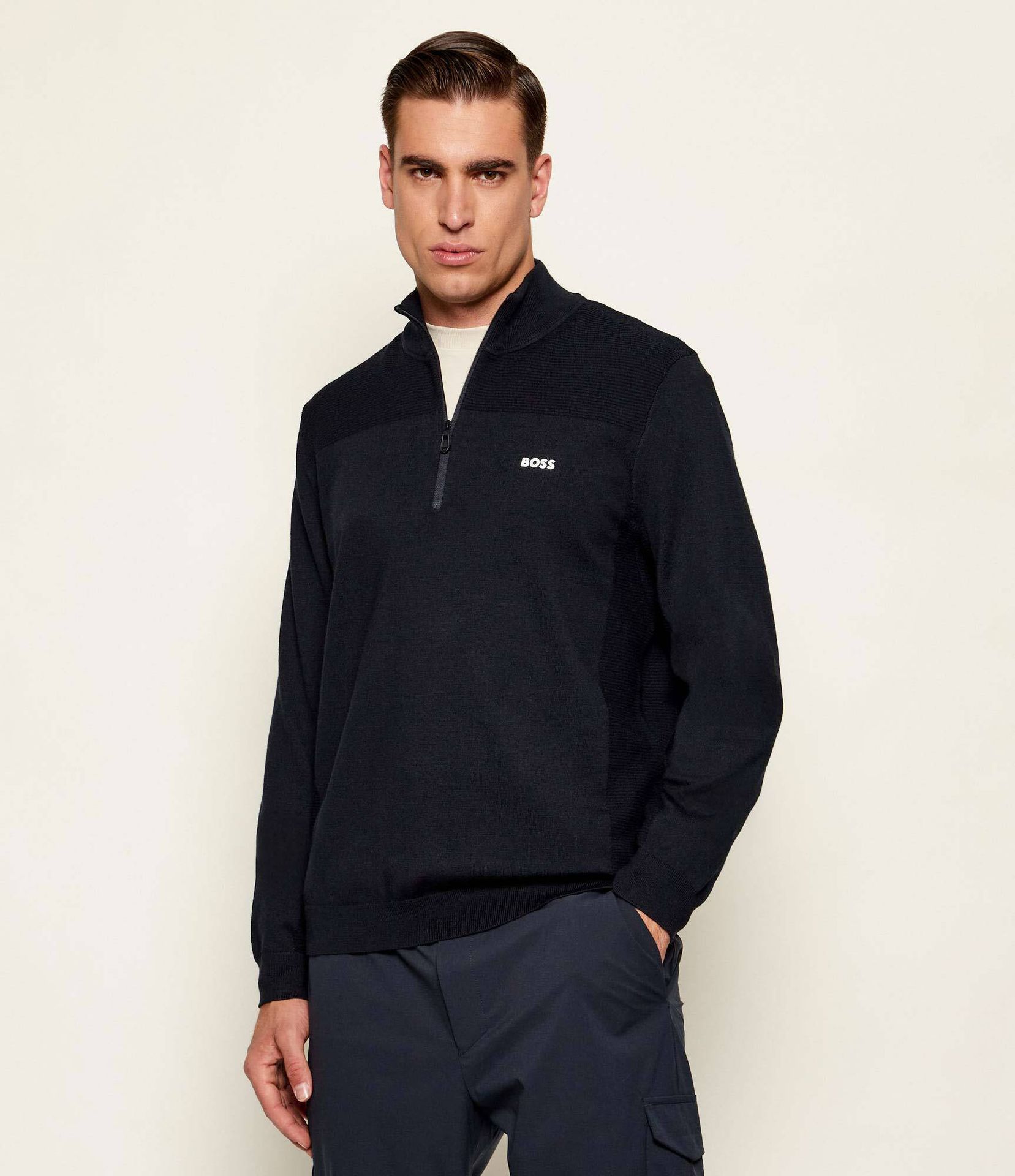 BOSS GREEN Sweter KN_Momentum-X QZ Regular Fit z dodatkiem wełny