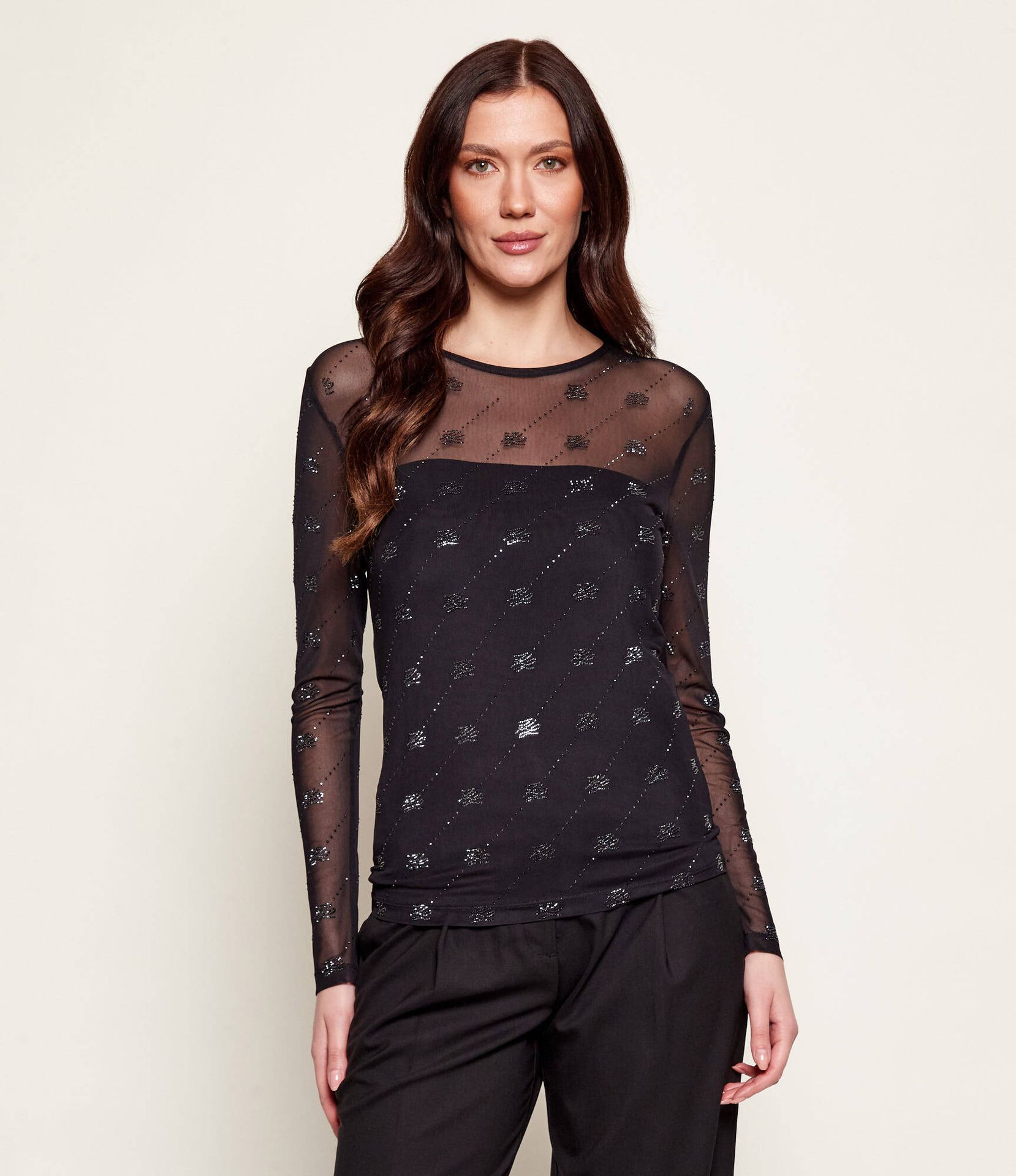 Karl Lagerfeld Bluzka Rhinestone Slim Fit