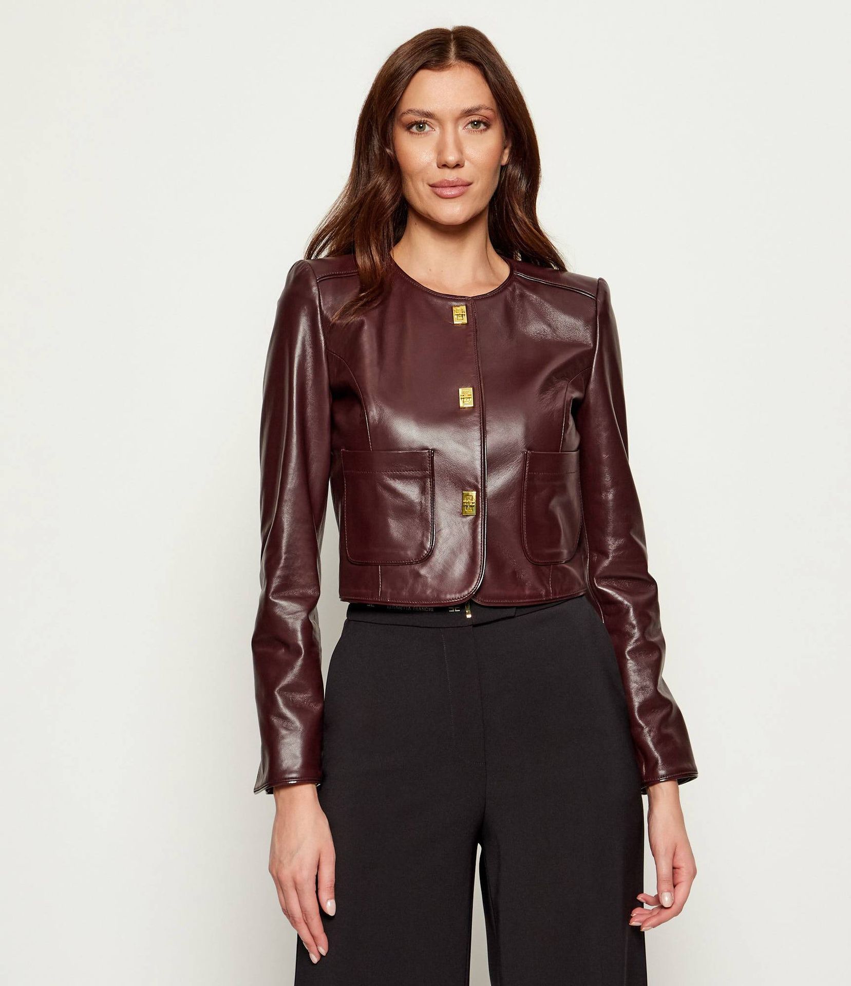 Elisabetta Franchi Skórzana kurtka Cropped Fit