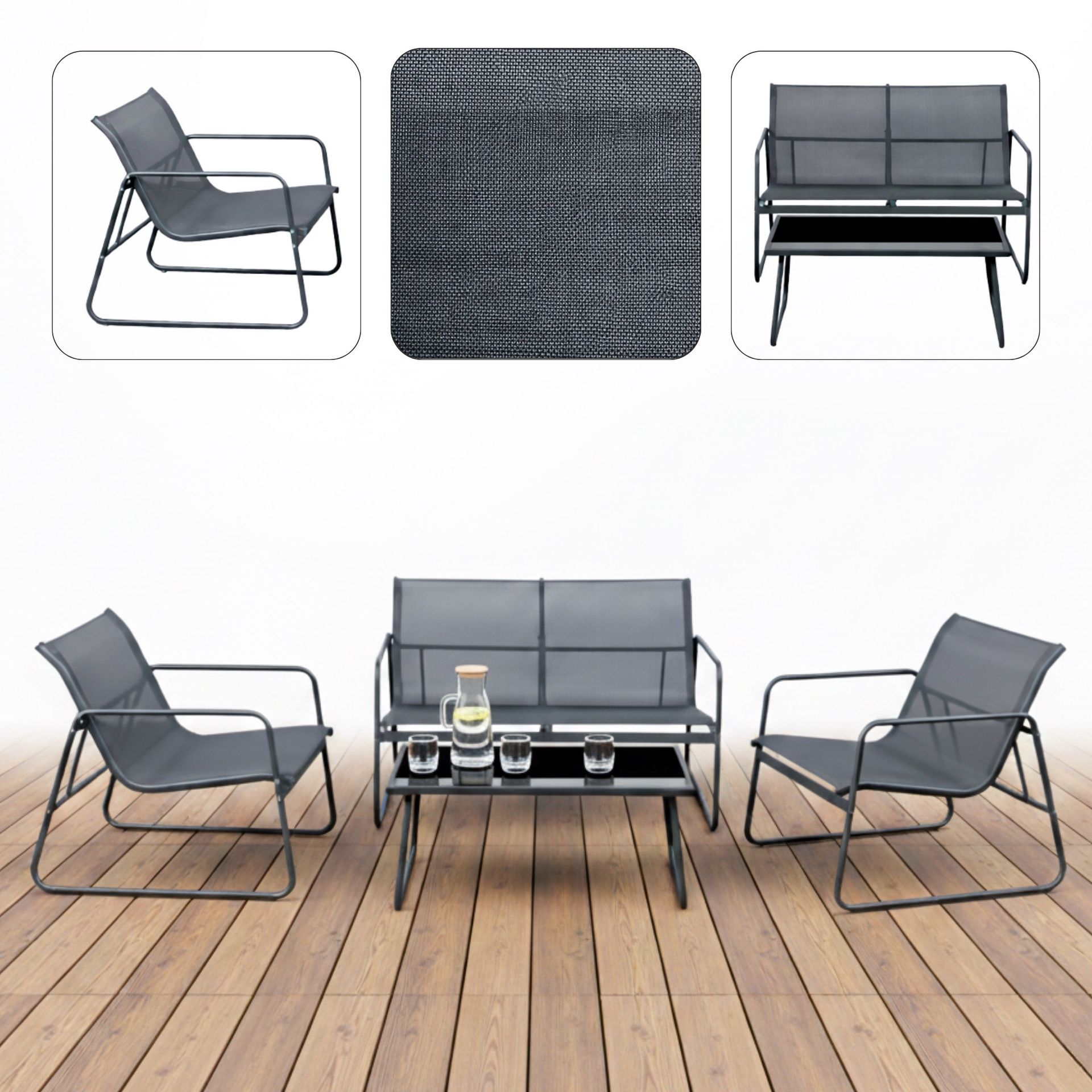 Meven Stalowe meble balkonowe Wenecja , Sofa + 2x Fotel + Stolik