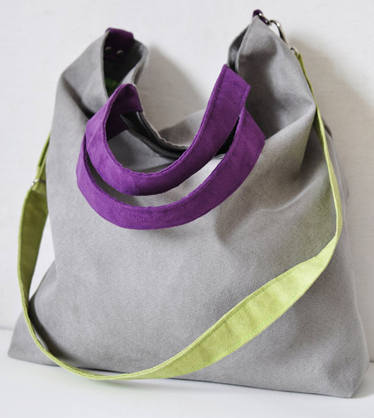 Torba hobo XXL- szary, limonka, fiolet