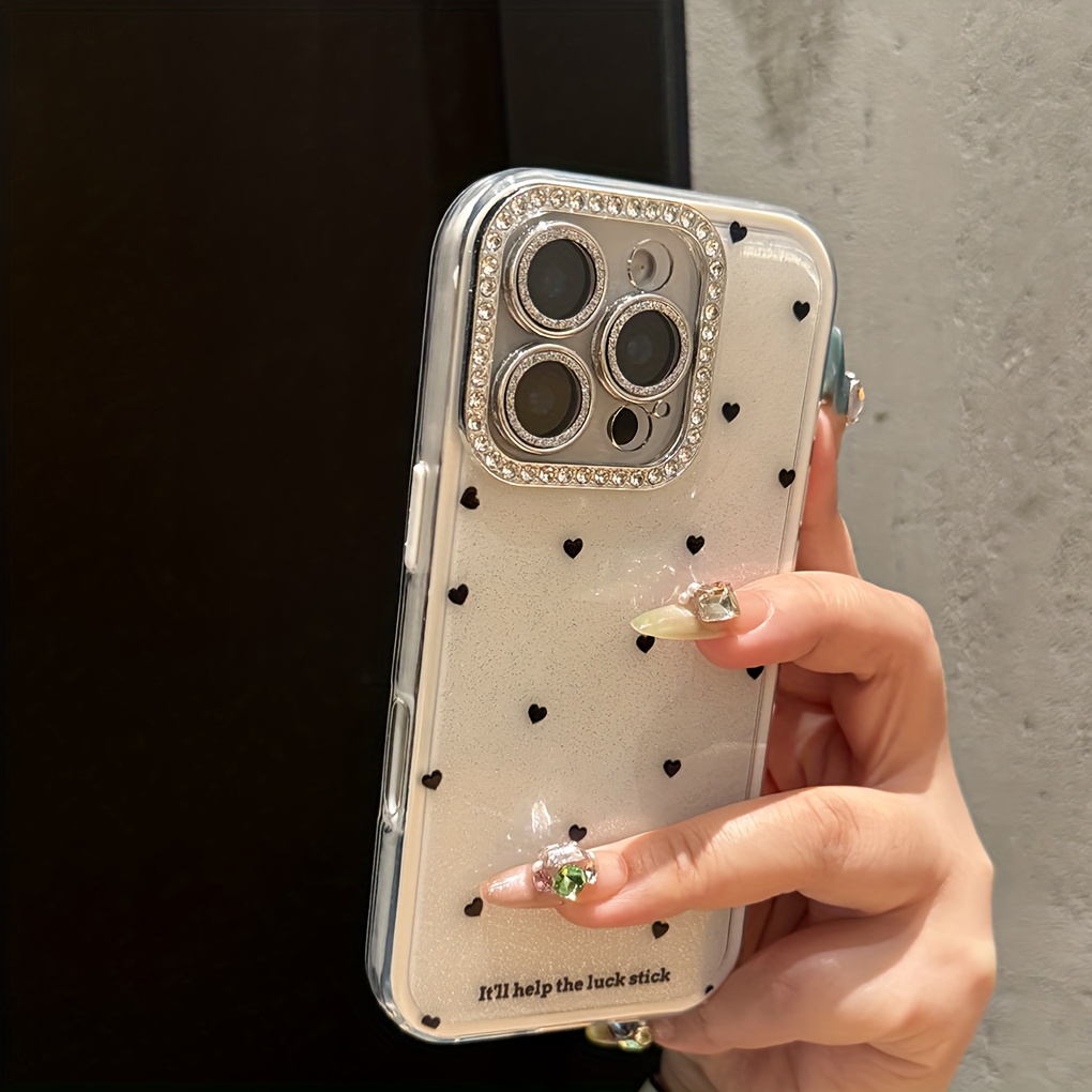 TEMU Etui na telefon: Pełnoekranowe etui z diamentowym sercem i obiektywem, proste wzornictwo, antypoślizgowe, wysoka estetyka, idealny prezent dla